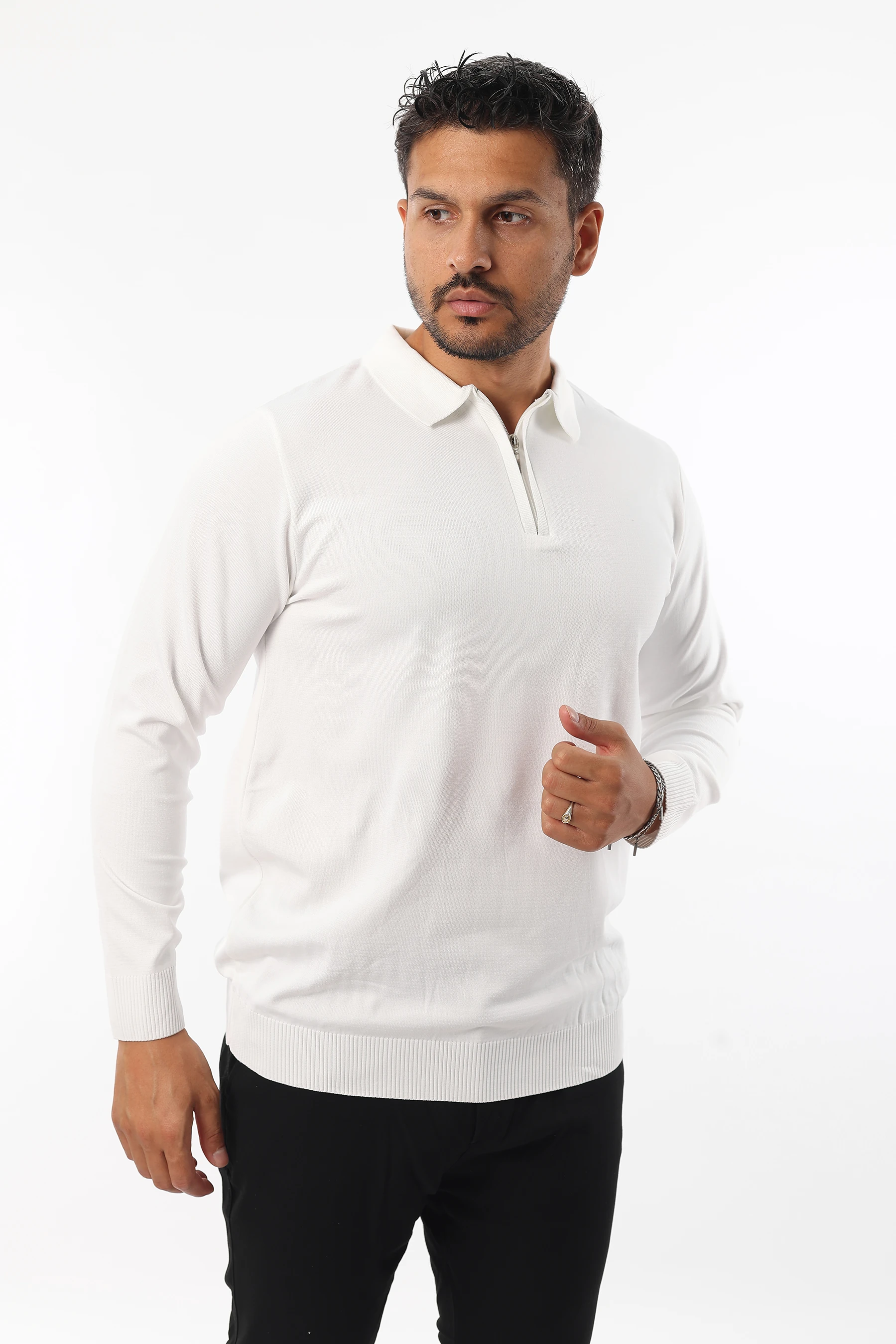 Erkek Tüylenme Yapmayan Standart Fit Yarım Fermuarlı Polo Yaka Triko Kazak 24893