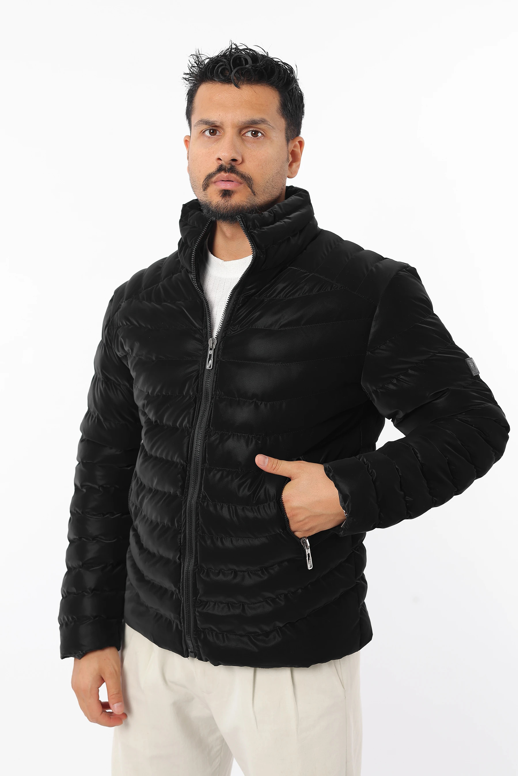 Erkek Soğuk Ve Rüzgar Geçirmez Hakim Yaka Fermuarlı Şişme Mont 1299