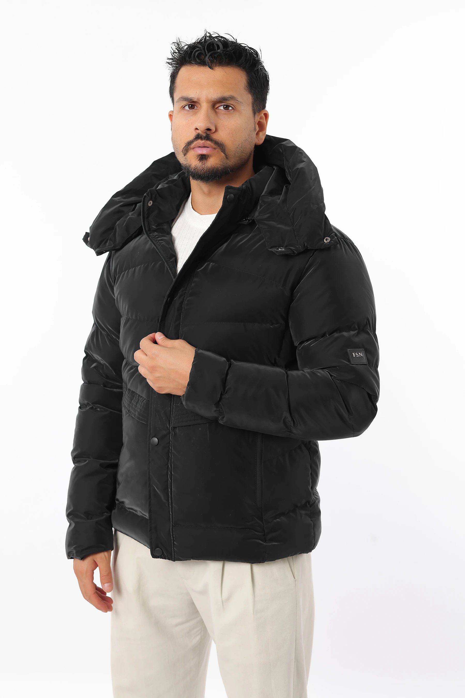 Erkek Şişme Sıkı Elyaf Dolum Çıkarılabilir Kapüşonlu Kalın Kışlık Mont 1581
