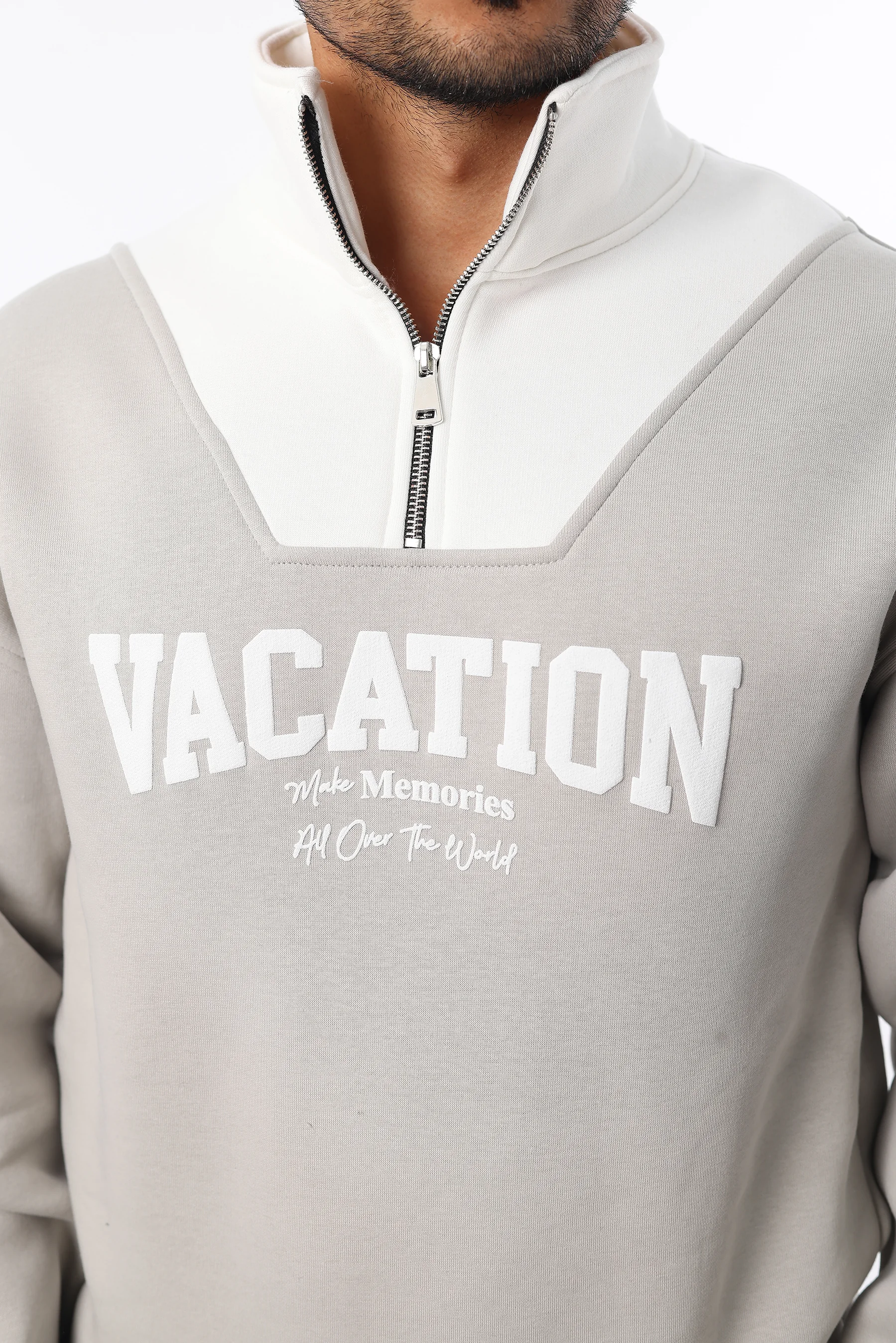 Unisex Yarım Oversize Pamuklu Yumuşak İçi Polarlı Fermuarlı Dik Yaka Baskılı Sweatshirt 1101