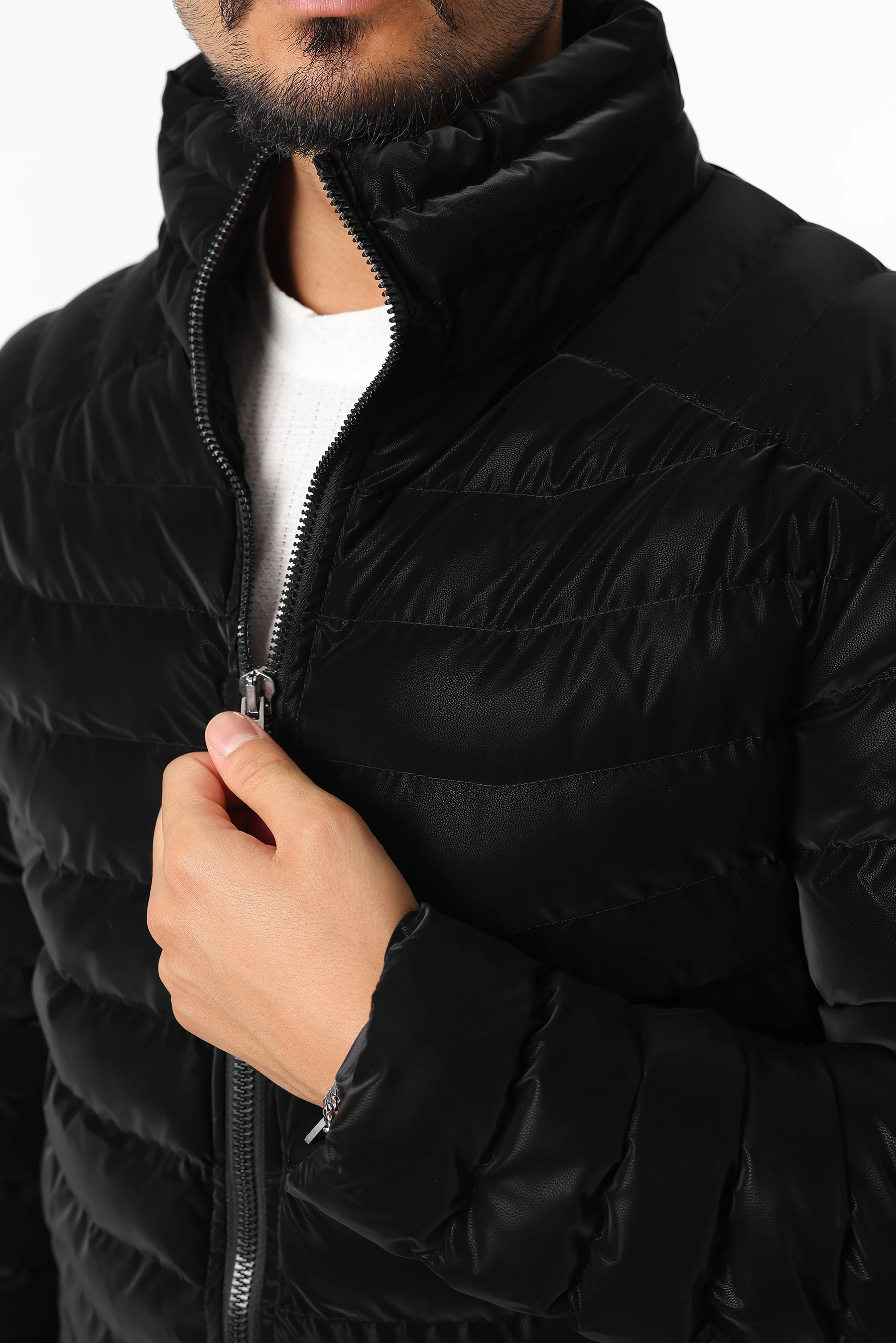 Erkek Soğuk Ve Rüzgar Geçirmez Hakim Yaka Fermuarlı Şişme Mont 1299