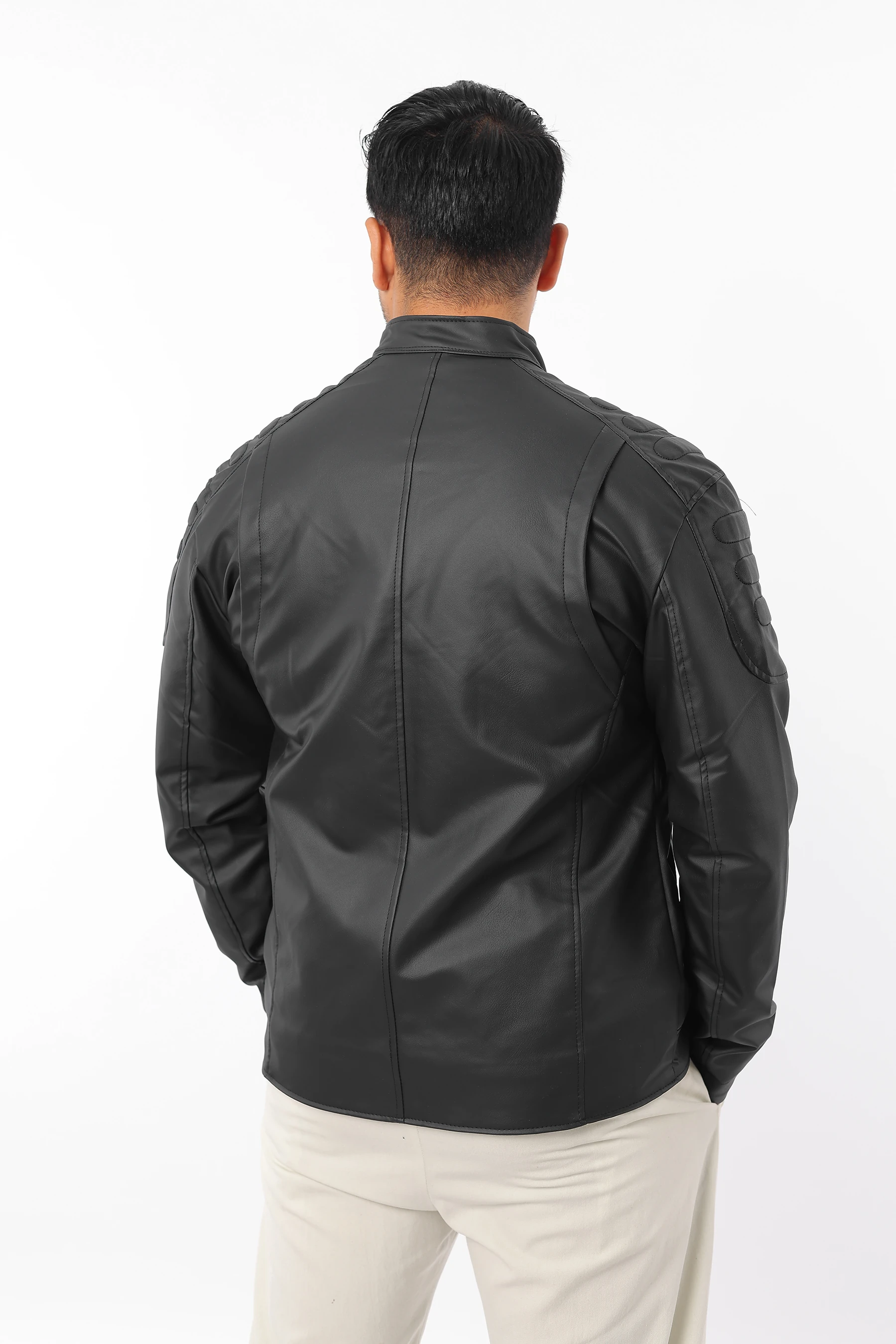 Erkek Slim Fit İç Astarlı Fermuarlı Yakası Çıtçıtlı Cepli Siyah Deri Mont 1277