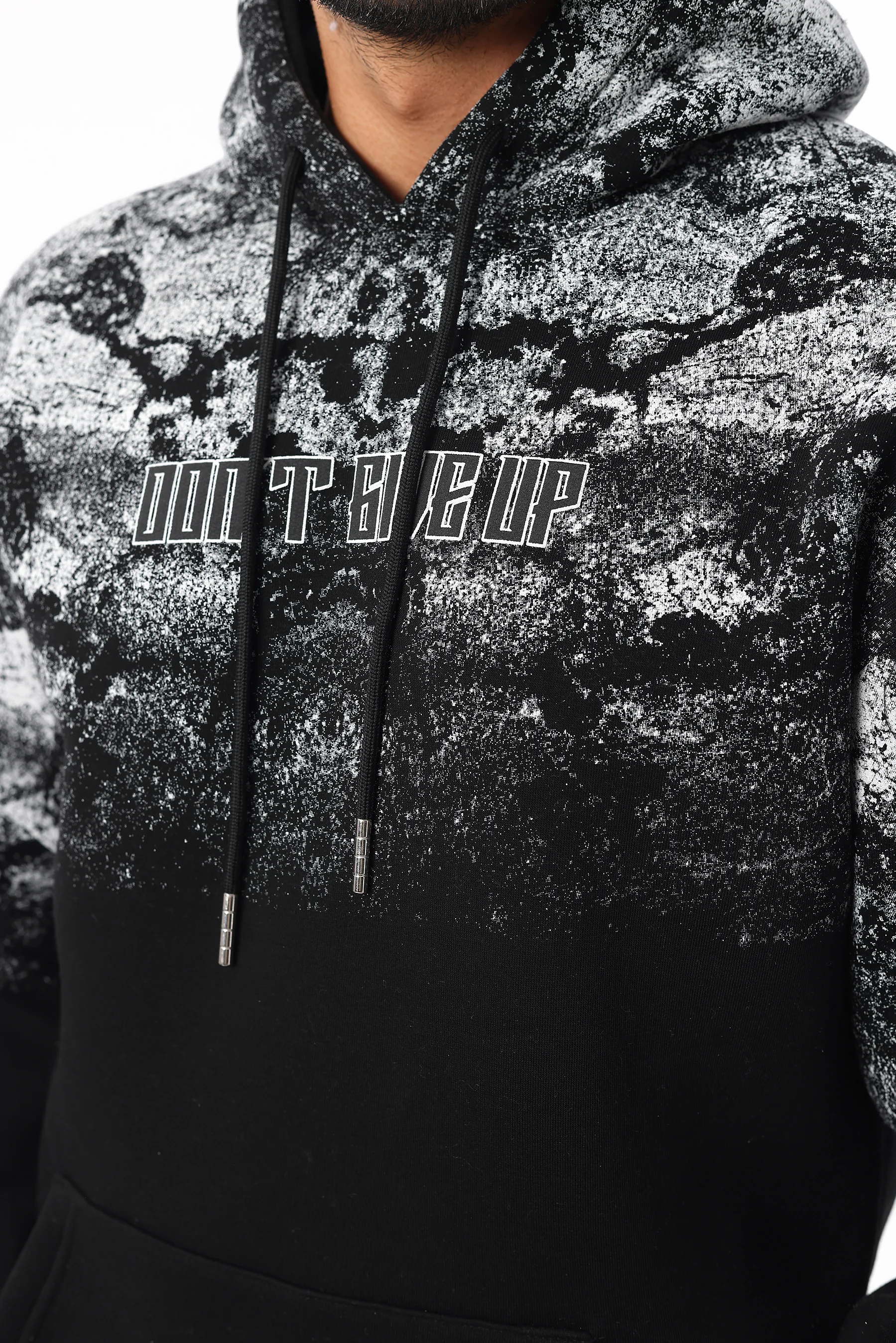 Unisex Yarım Oversize Pamuklu Yumuşak İçi Polarlı Kapşonlu Kanguru Cep Baskılı Sweatshirt 1058