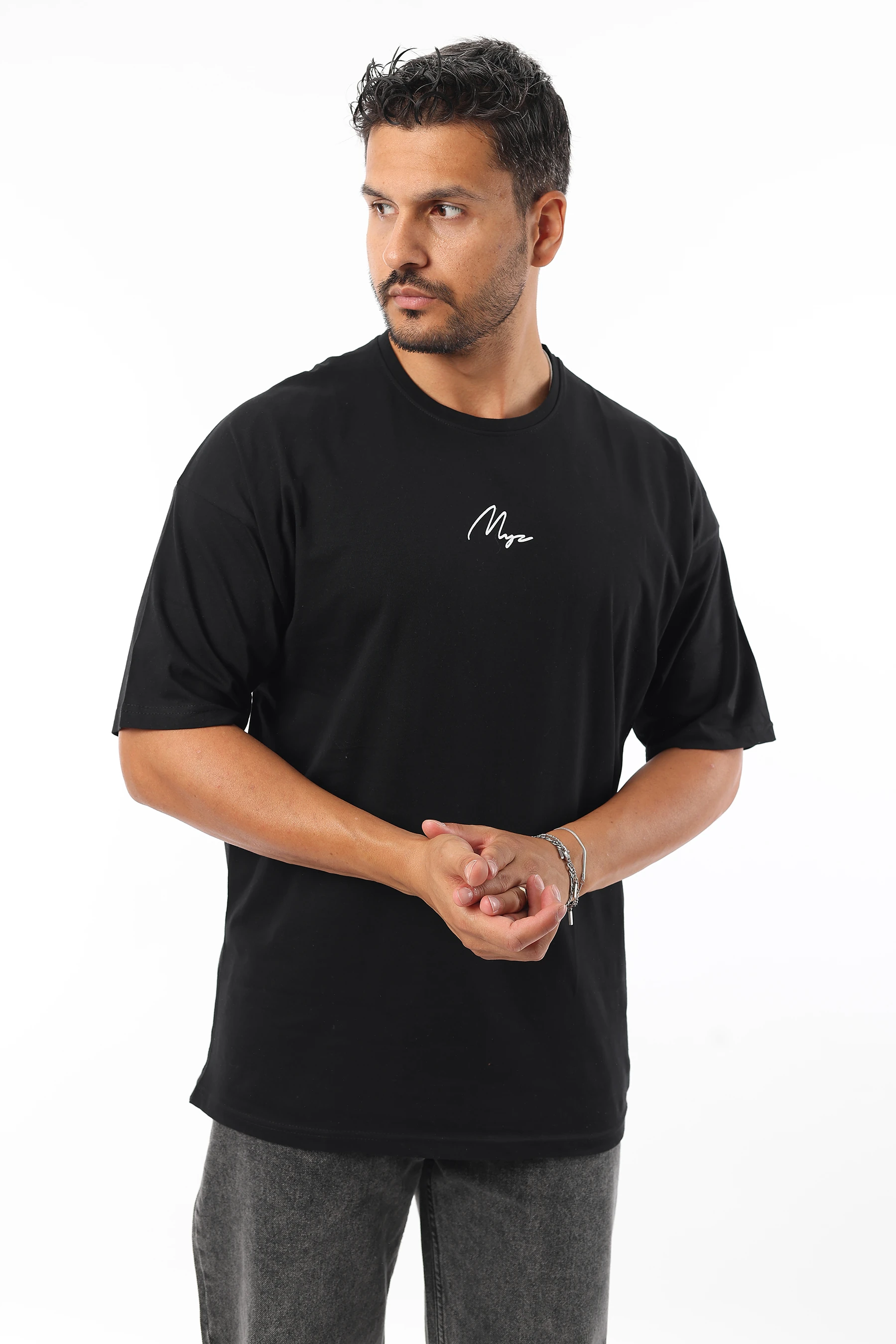 Erkek Slim Fit Bisiklet Yaka Yazı Baskı Detaylı Basic Tişört