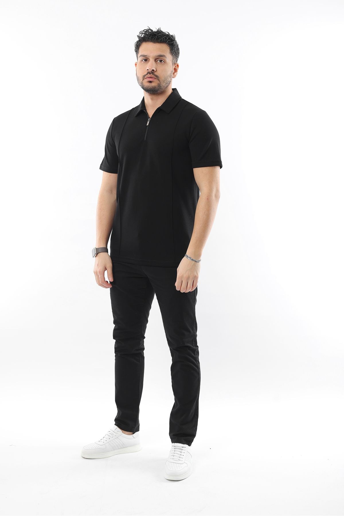 Erkek Fermuarlı Polo Yaka Slim Fit Tişört - Kısa Kollu Şık Tasarım