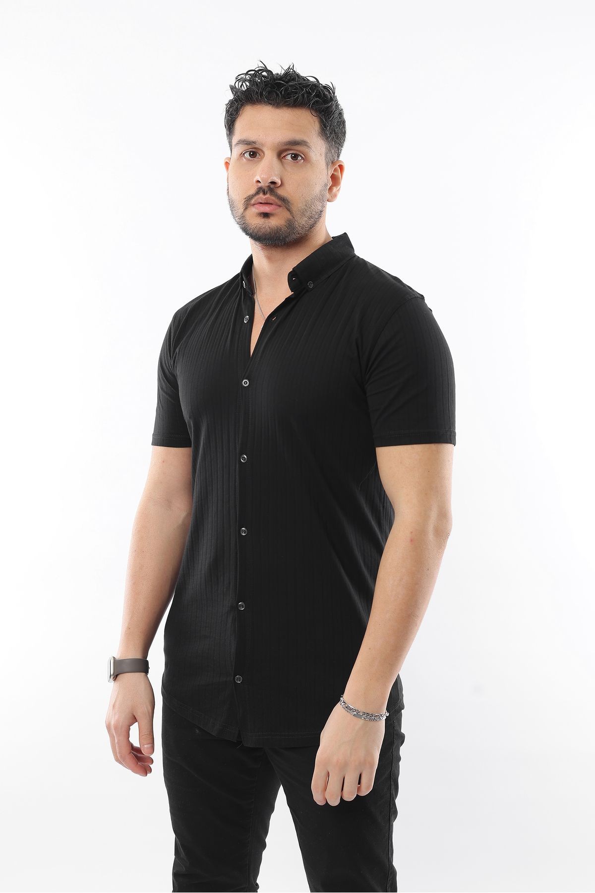 Erkek Slim Fit Kısa Kollu Basic Polo Yaka Gömlek