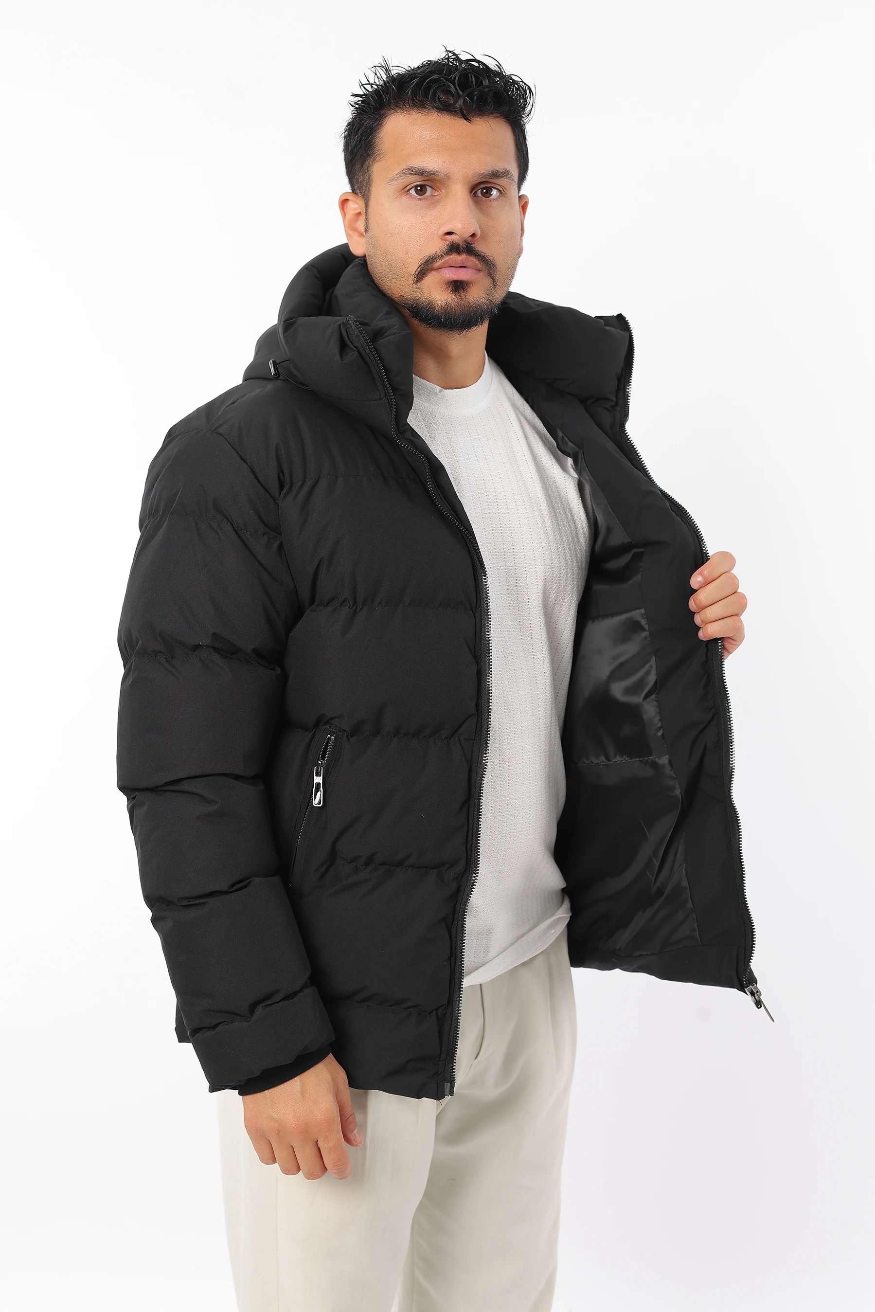 Erkek Şişme Sıkı Dolum Elyaf Soğuk Geçirmez Kapüşonlu Kalın Mont 1479