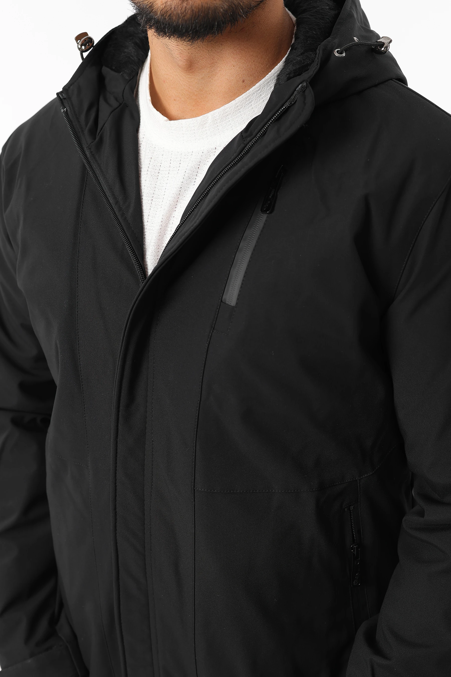 Erkek İçi Kürklü Rüzgar Geçirmez Softjel Kumaş Kapüşonlu Fermuarlı Mont 1625