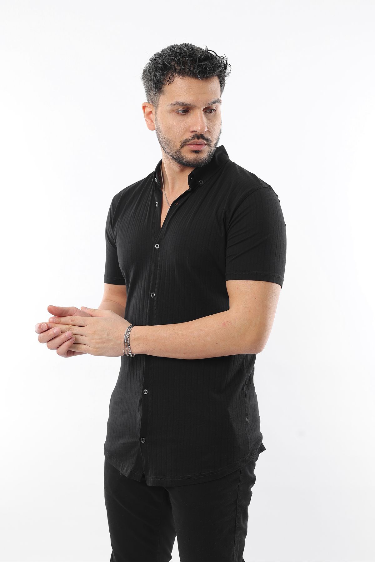 Erkek Slim Fit Kısa Kollu Basic Polo Yaka Gömlek