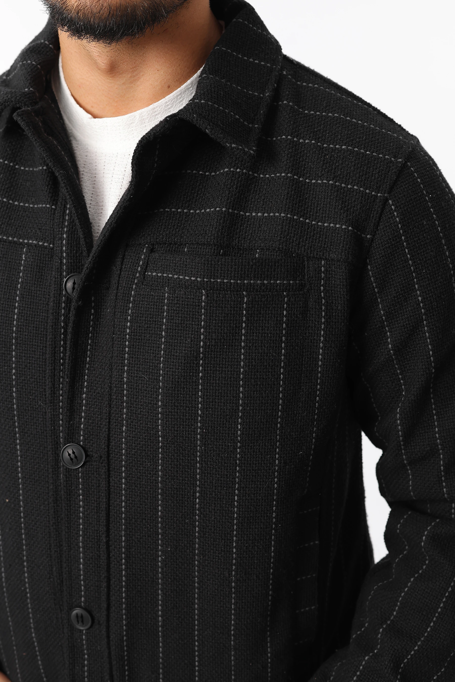 Erkek Mevsimlik Bomber Ceket İçi Kapitone Düğmeli Çizgili Mont 1618