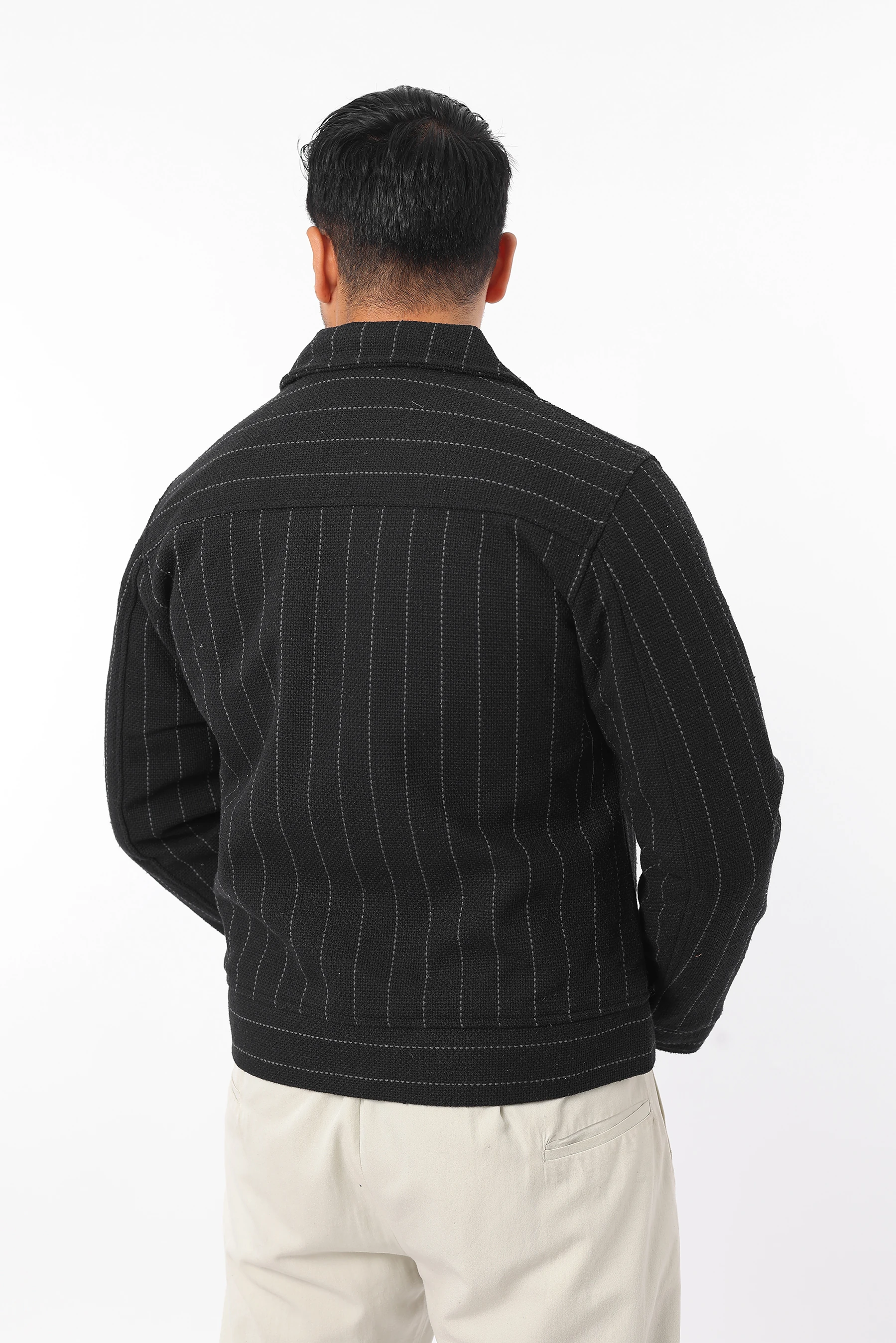 Erkek Mevsimlik Bomber Ceket İçi Kapitone Düğmeli Çizgili Mont 1618