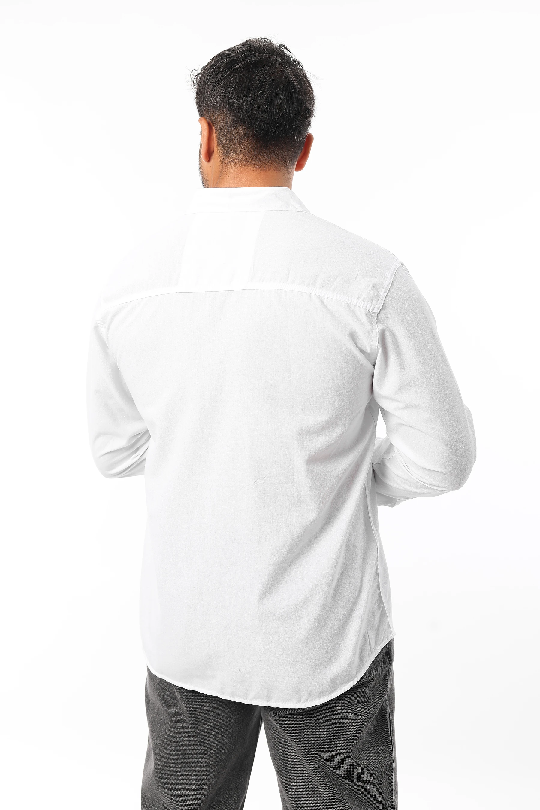 Erkek Keten %100 Pamuk Standart Fit Uzun Kollu Beyaz Gömlek Er25-457