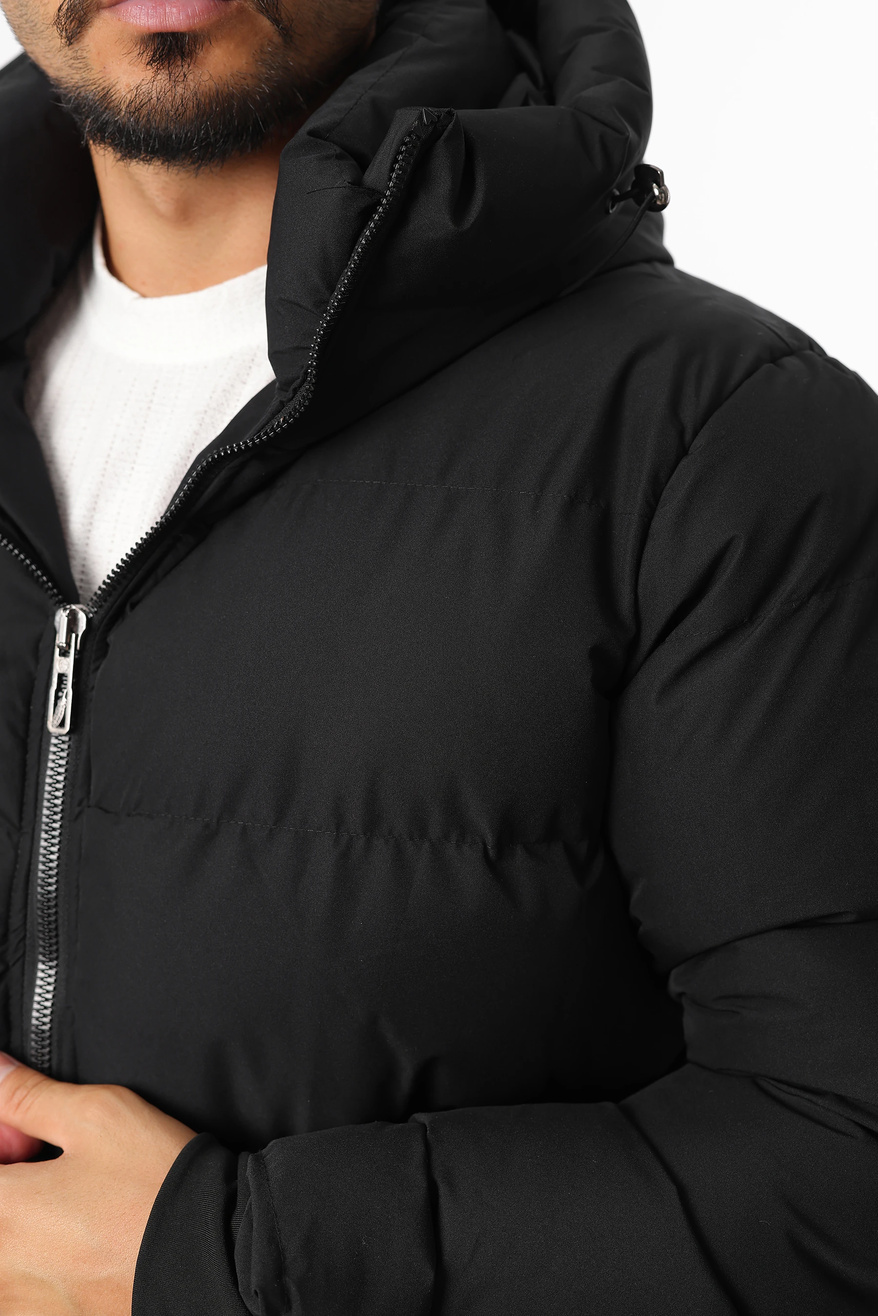 Erkek Şişme Sıkı Dolum Elyaf Soğuk Geçirmez Kapüşonlu Kalın Mont 1479