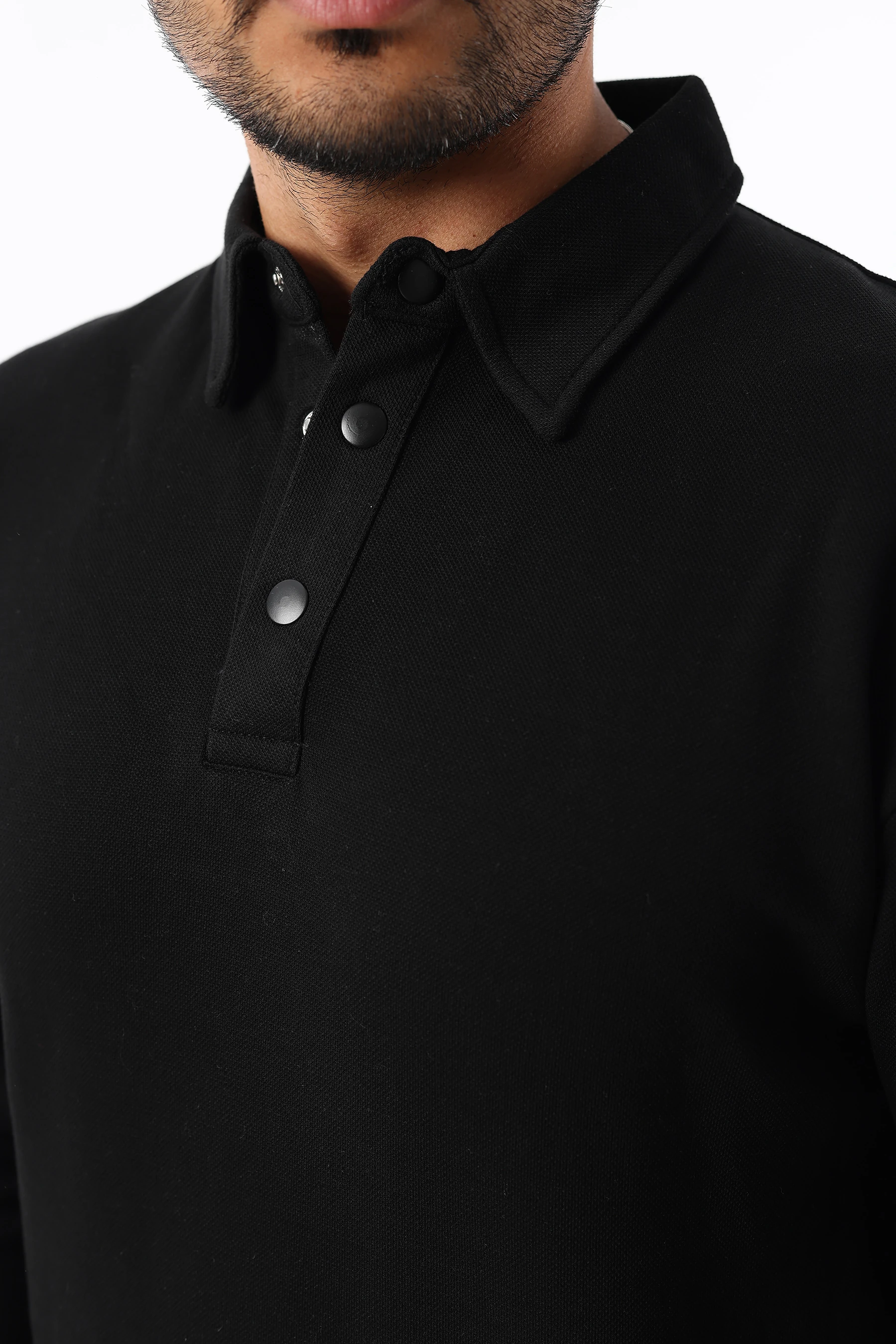 Erkek Standart Fit Rahat Kesim Pamuklu Yumuşak Dokulu Düz Pike Uzun Kollu Polo Yaka Tişört 1018