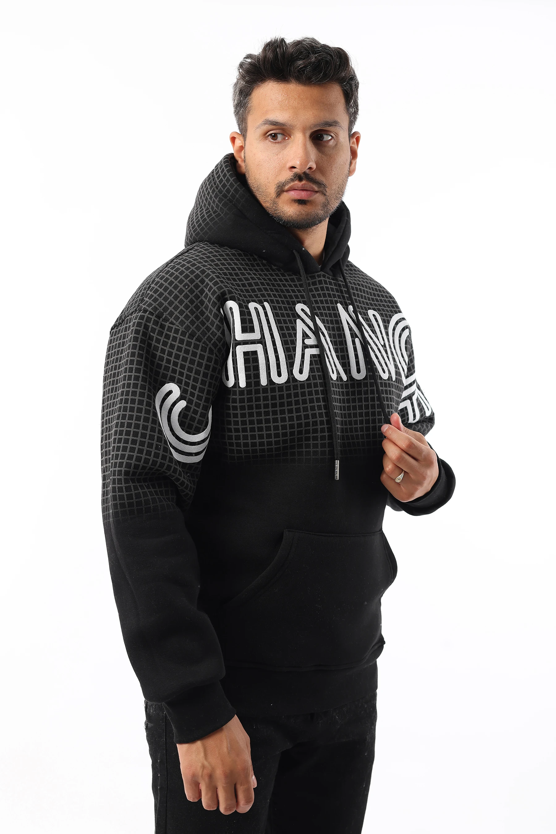 Erkek Yarım Oversize Pamuklu Yumuşak İçi Polarlı Kapşonlu Kanguru Cep Baskılı Sweatshirt 1050