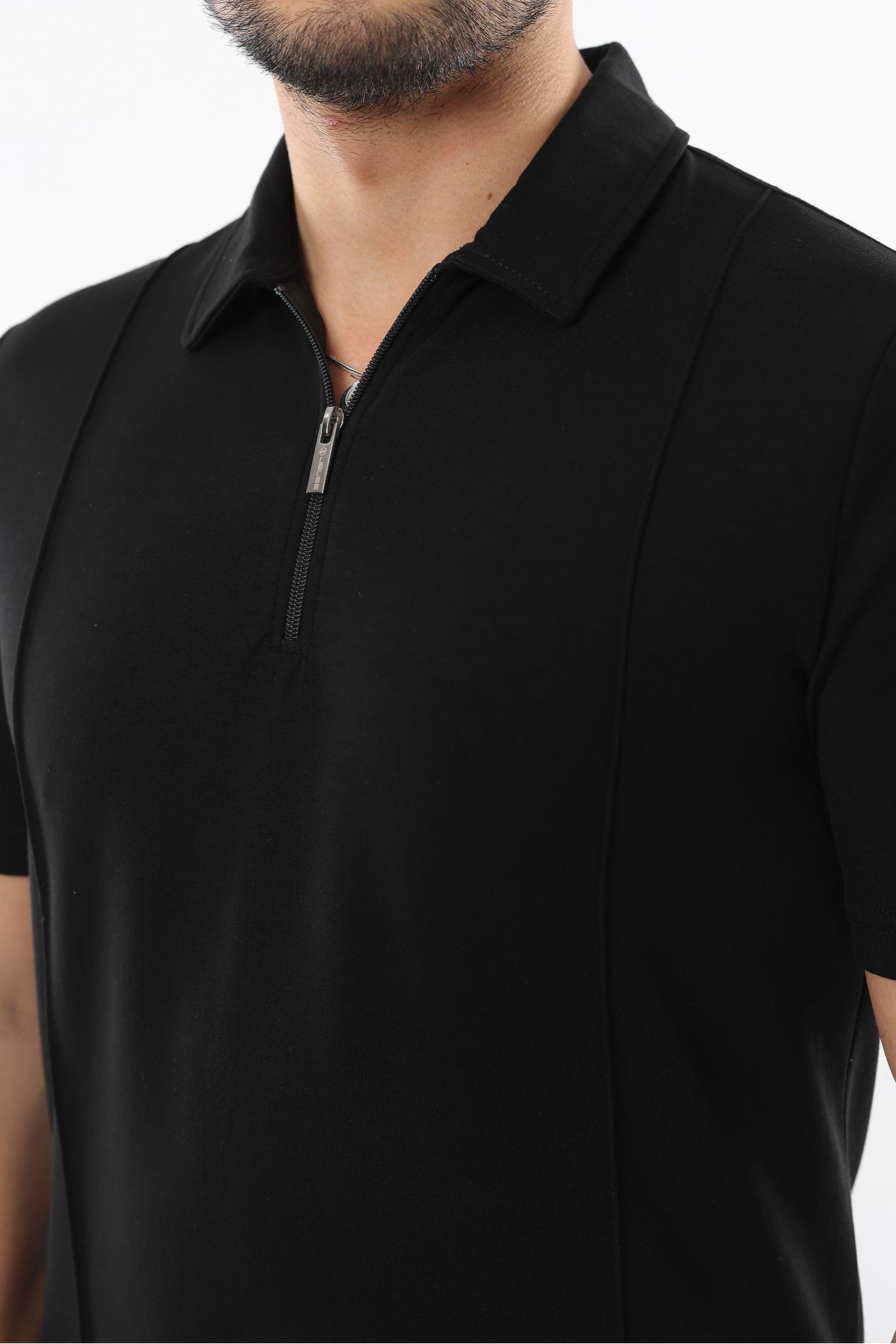 Erkek Fermuarlı Polo Yaka Slim Fit Tişört - Kısa Kollu Şık Tasarım