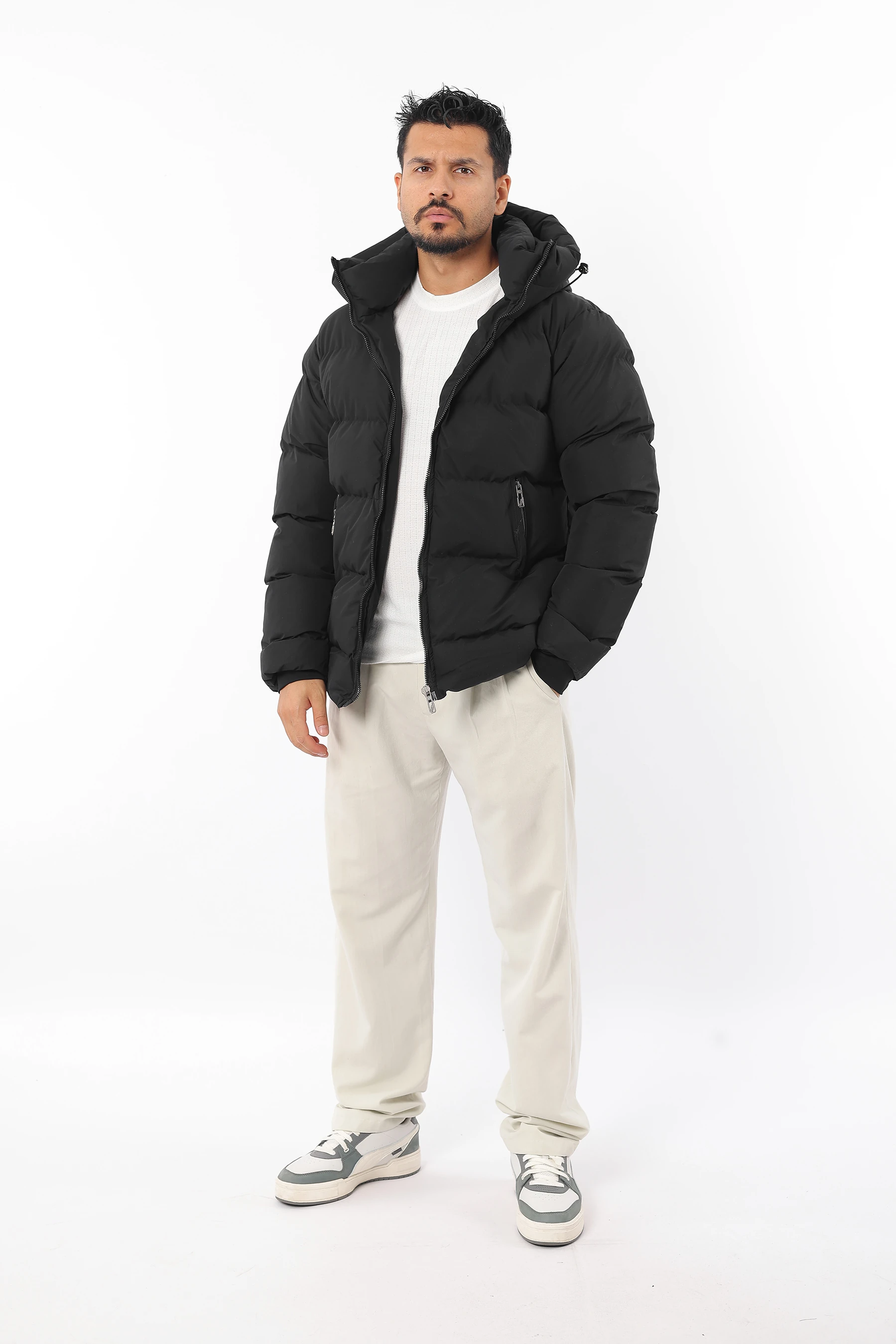 Erkek Şişme Sıkı Dolum Elyaf Soğuk Geçirmez Kapüşonlu Kalın Mont 1479