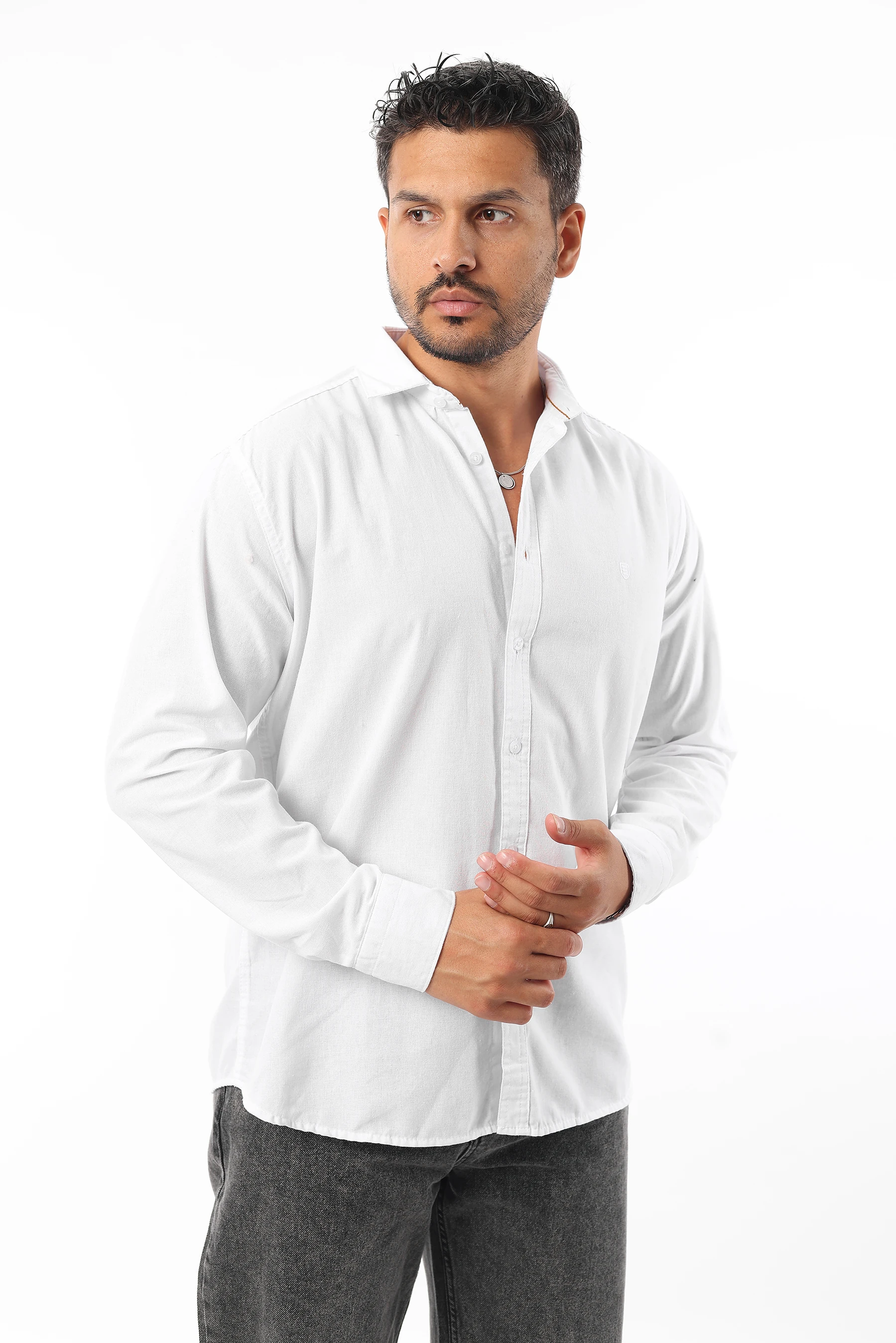 Erkek Keten %100 Pamuk Standart Fit Uzun Kollu Beyaz Gömlek Er25-457