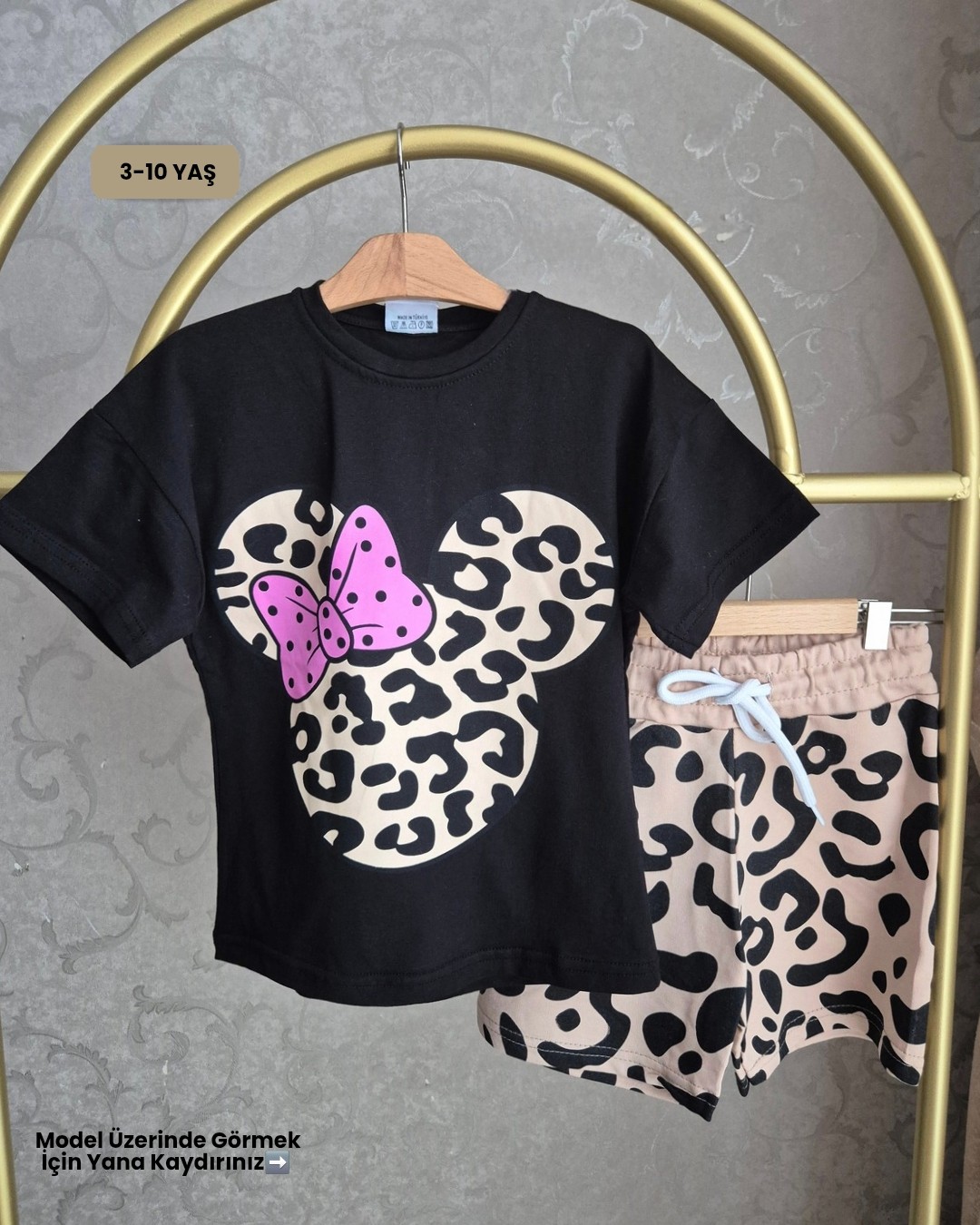 Minnie Mouse Temalı Leopar Baskılı Kız Çocuk Alt Üst Takım(3-10 Yaş)