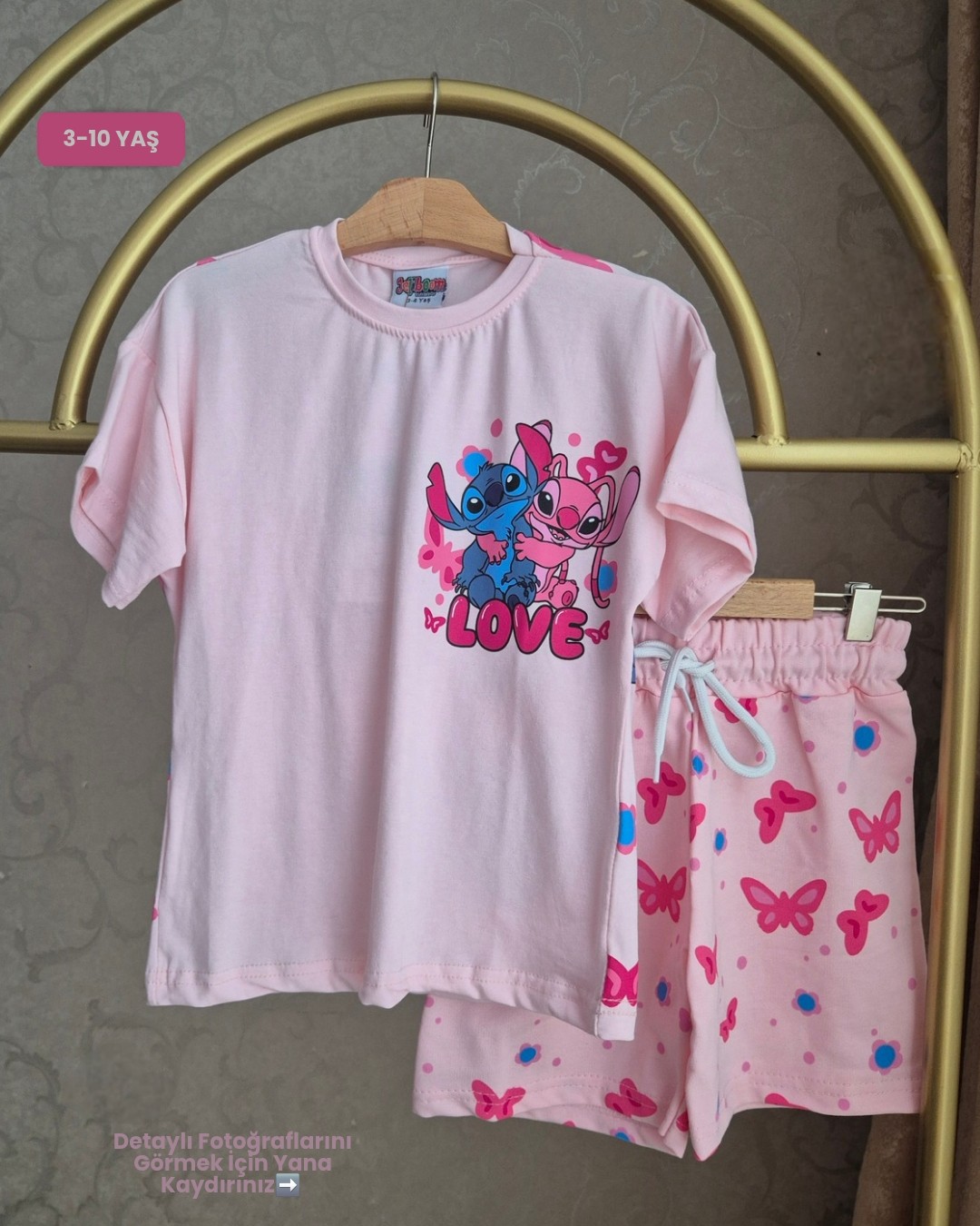 Stitch Temalı Kız Çocuk Şortlu Alt Üst Takım (3-10 Yaş)