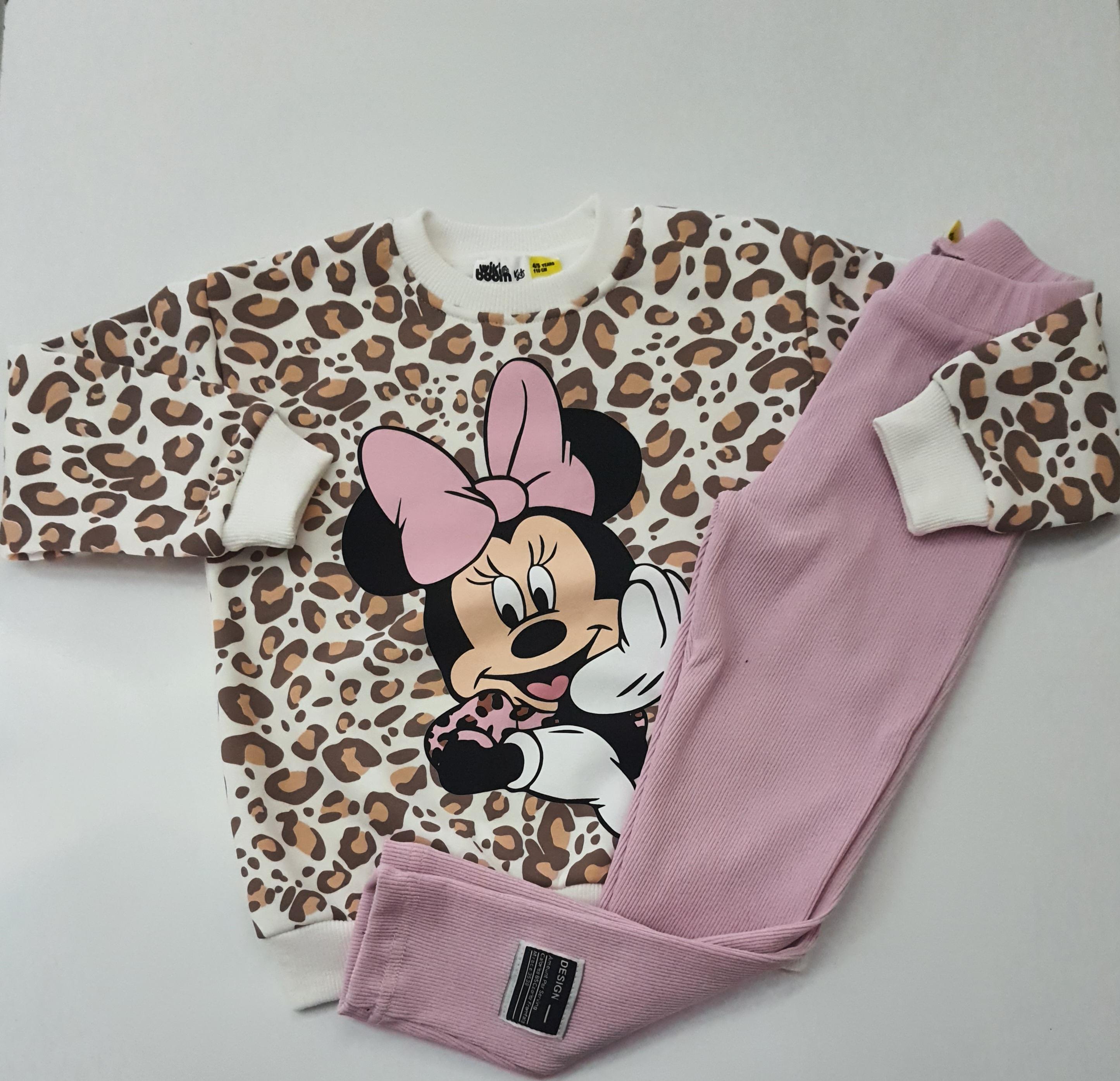Minnie Mouse Desenli Taytlı Kız Çocuk Alt Üst Takım-Pembe