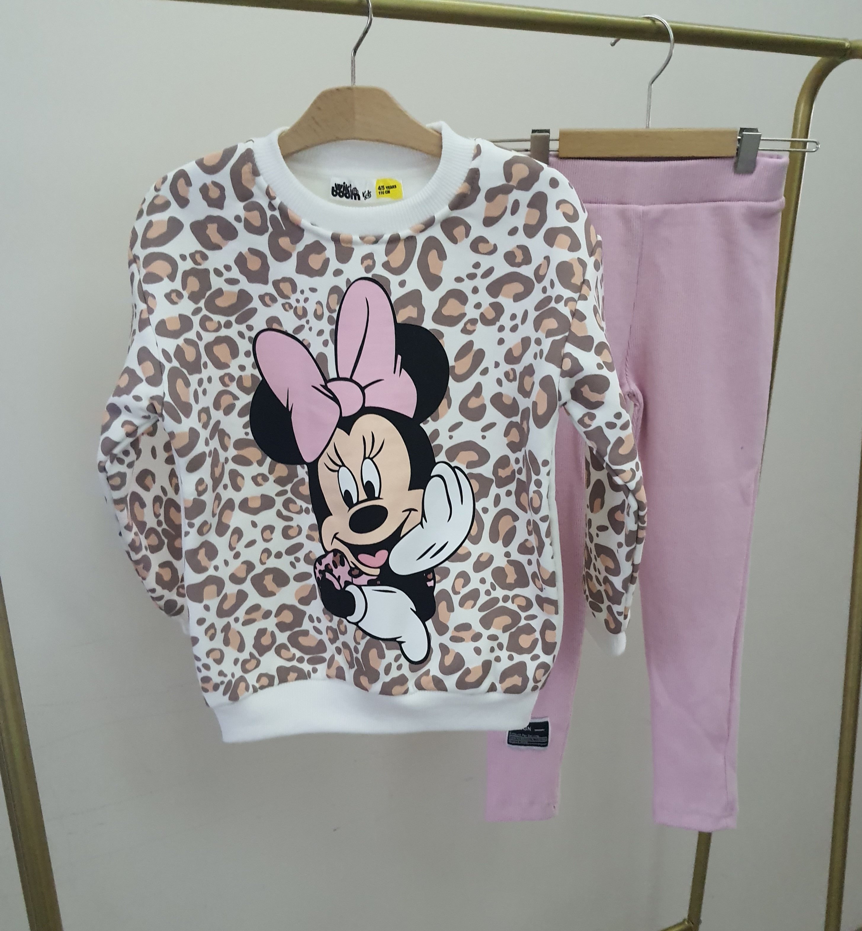 Minnie Mouse Desenli Taytlı Kız Çocuk Alt Üst Takım-Pembe