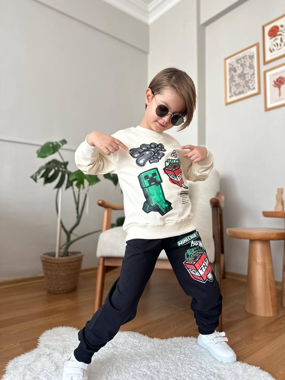 MineCraft Baskı Detaylı Yeni Sezon Erkek Çocuk Alt Üst Takım (3-10 Yaş)