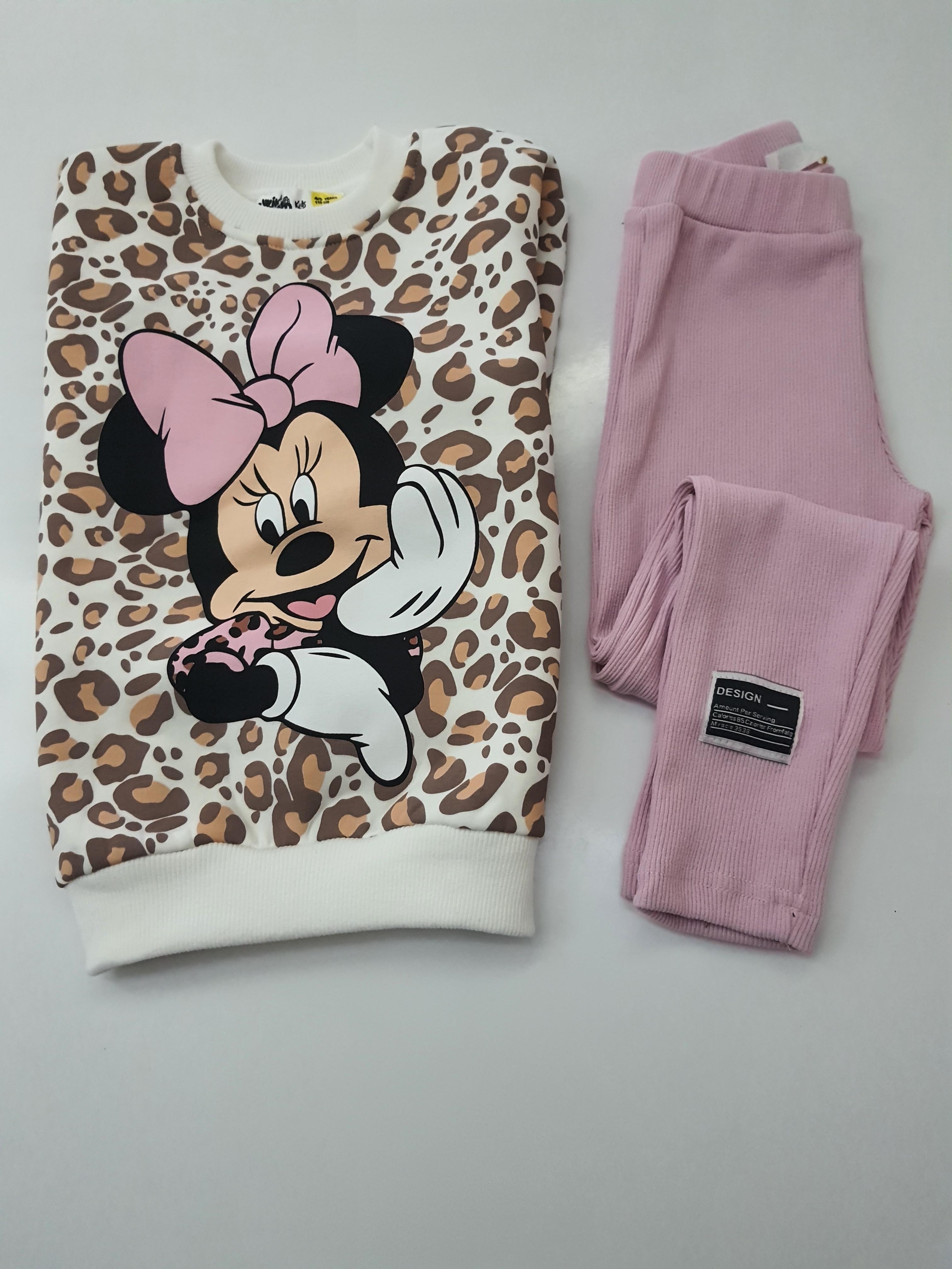 Minnie Mouse Desenli Taytlı Kız Çocuk Alt Üst Takım-Pembe