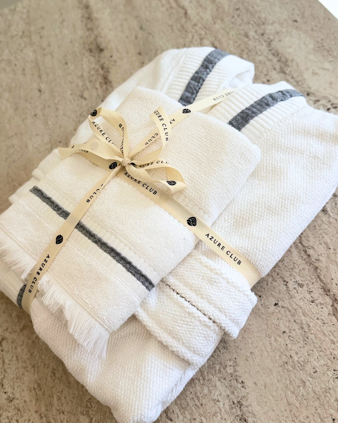 Aurelia Ecru-Grey Pamuklu Bornoz Takım