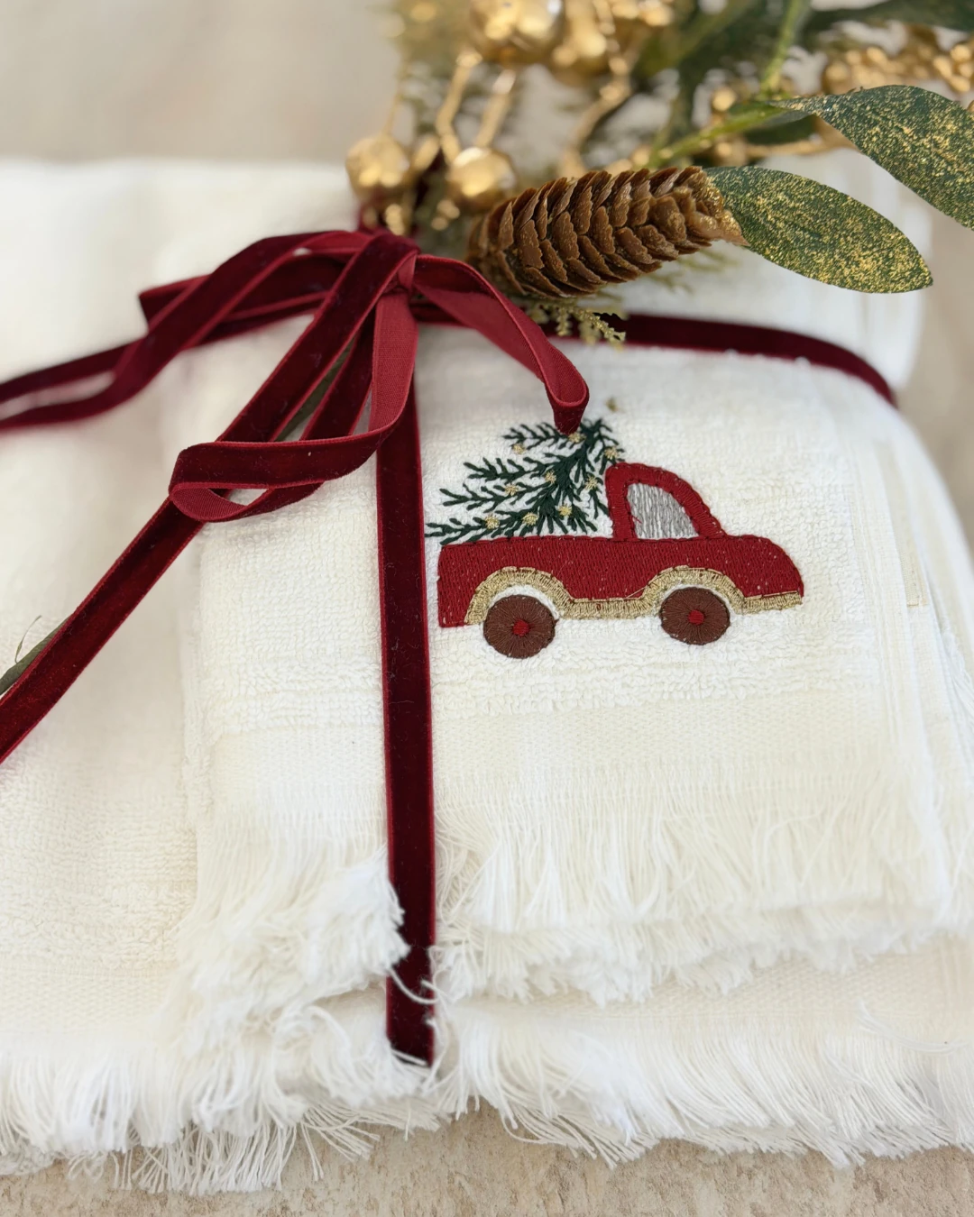 İndira Ecru Yılbaşı Havlu Seti