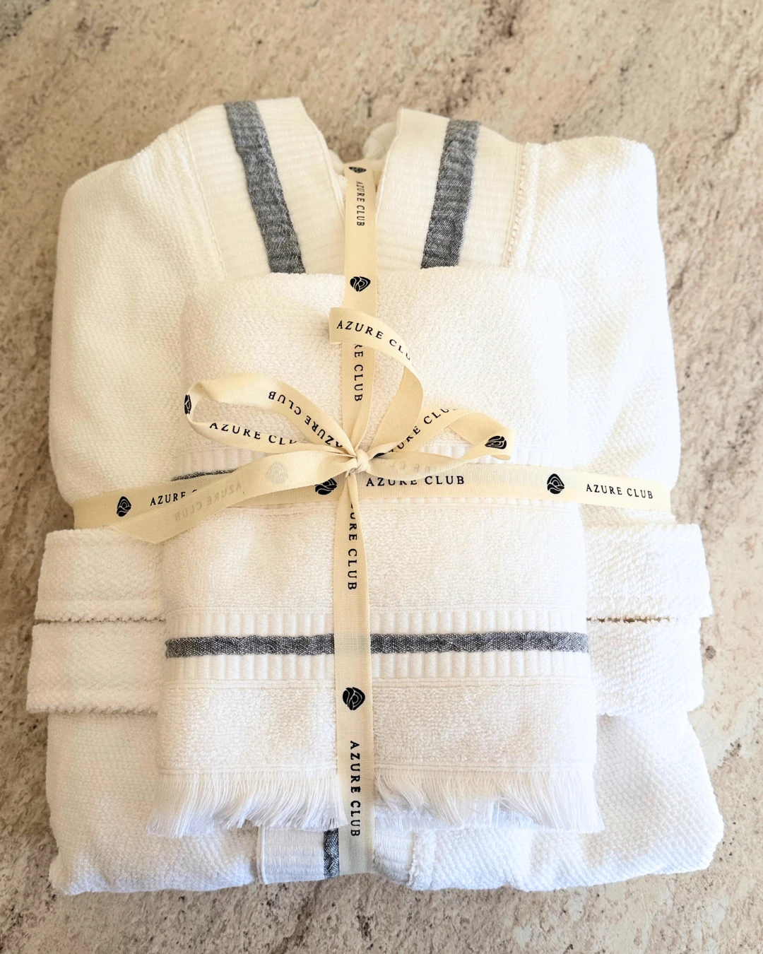 Aurelia Ecru-Grey Pamuklu Bornoz Takım