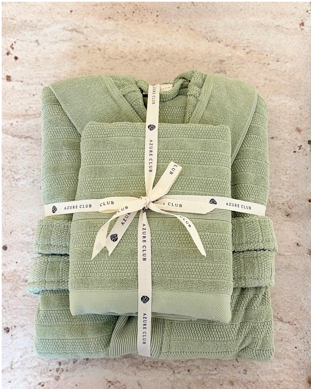 Vespera Sage Green Pamuklu Bornoz Takım