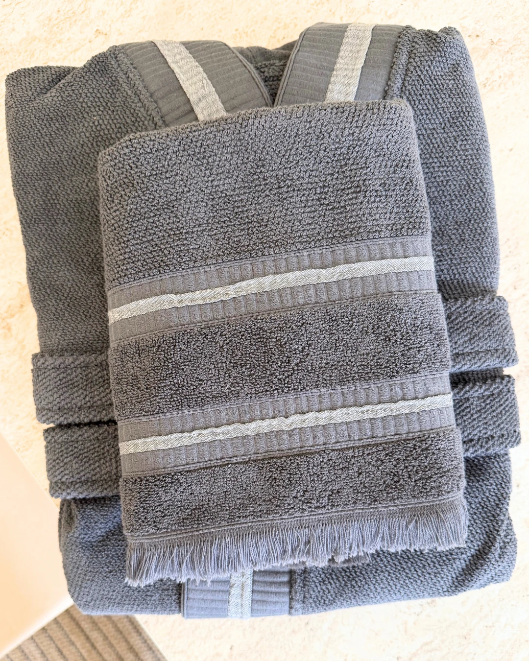 Aurelia Grey-Ecru Pamuklu Bornoz Takım