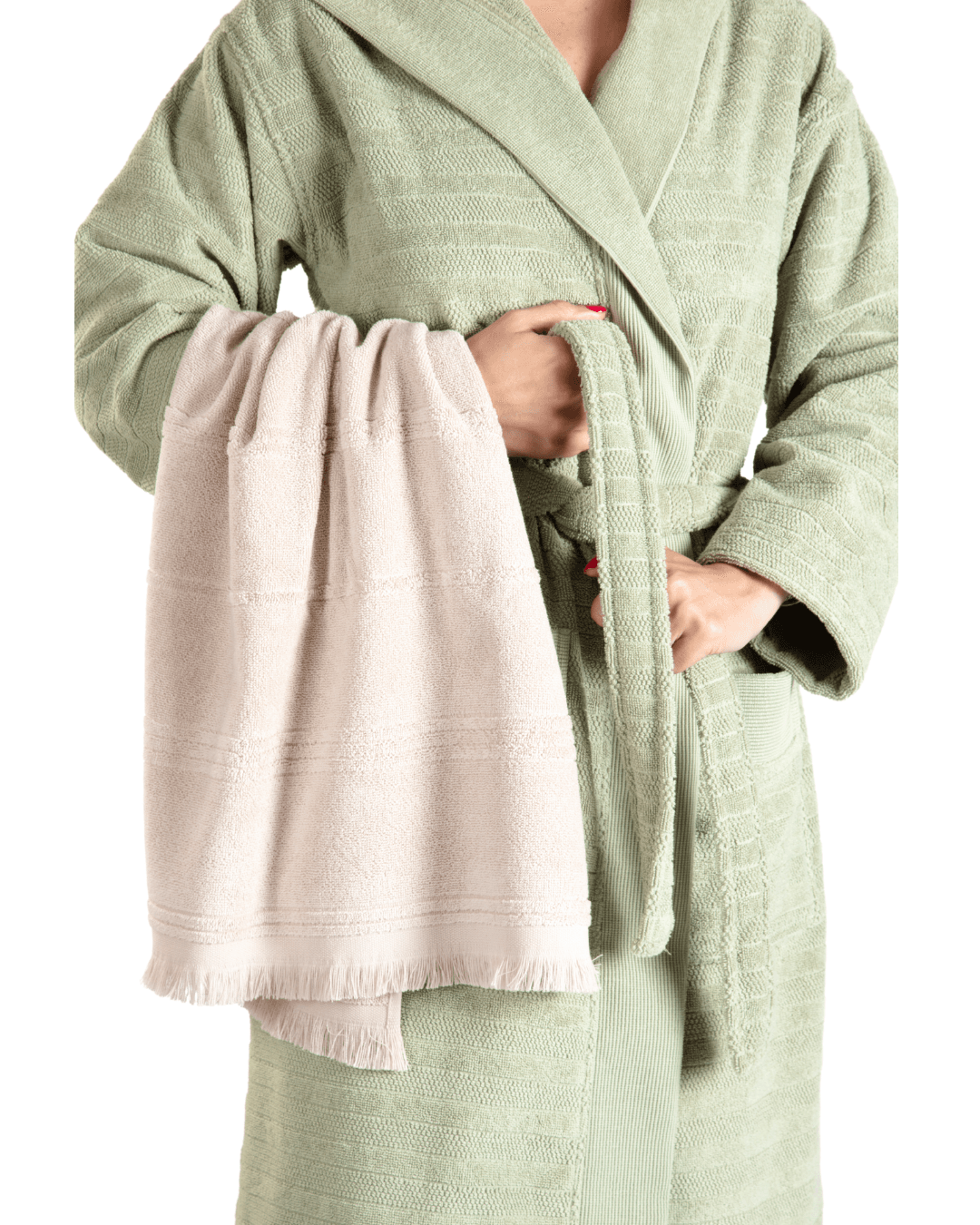 Vespera Sage Green Pamuklu Bornoz