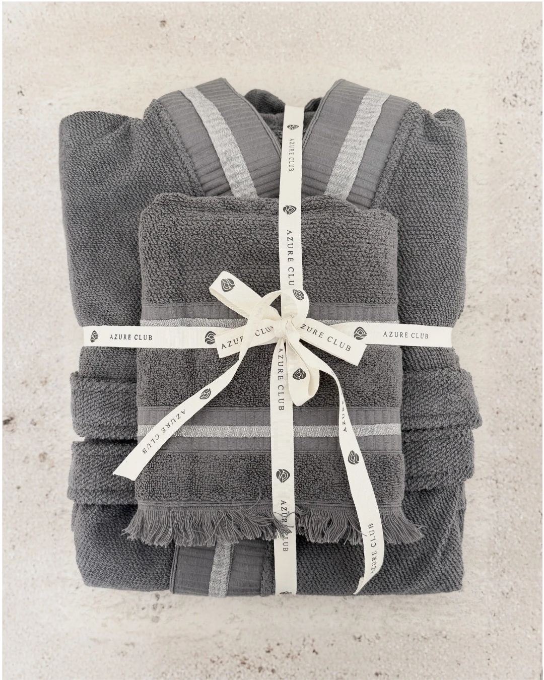 Aurelia Grey-Ecru Pamuklu Bornoz Takım