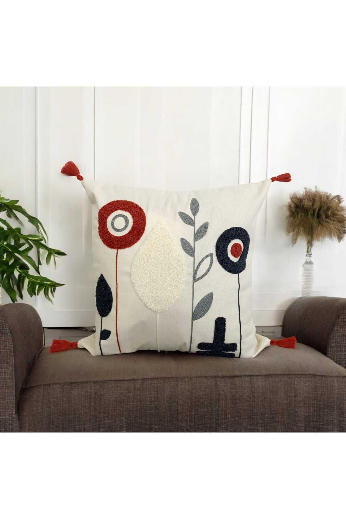 Punch Dandelıon Desen Ponponlu Kırlent 43x43 cm