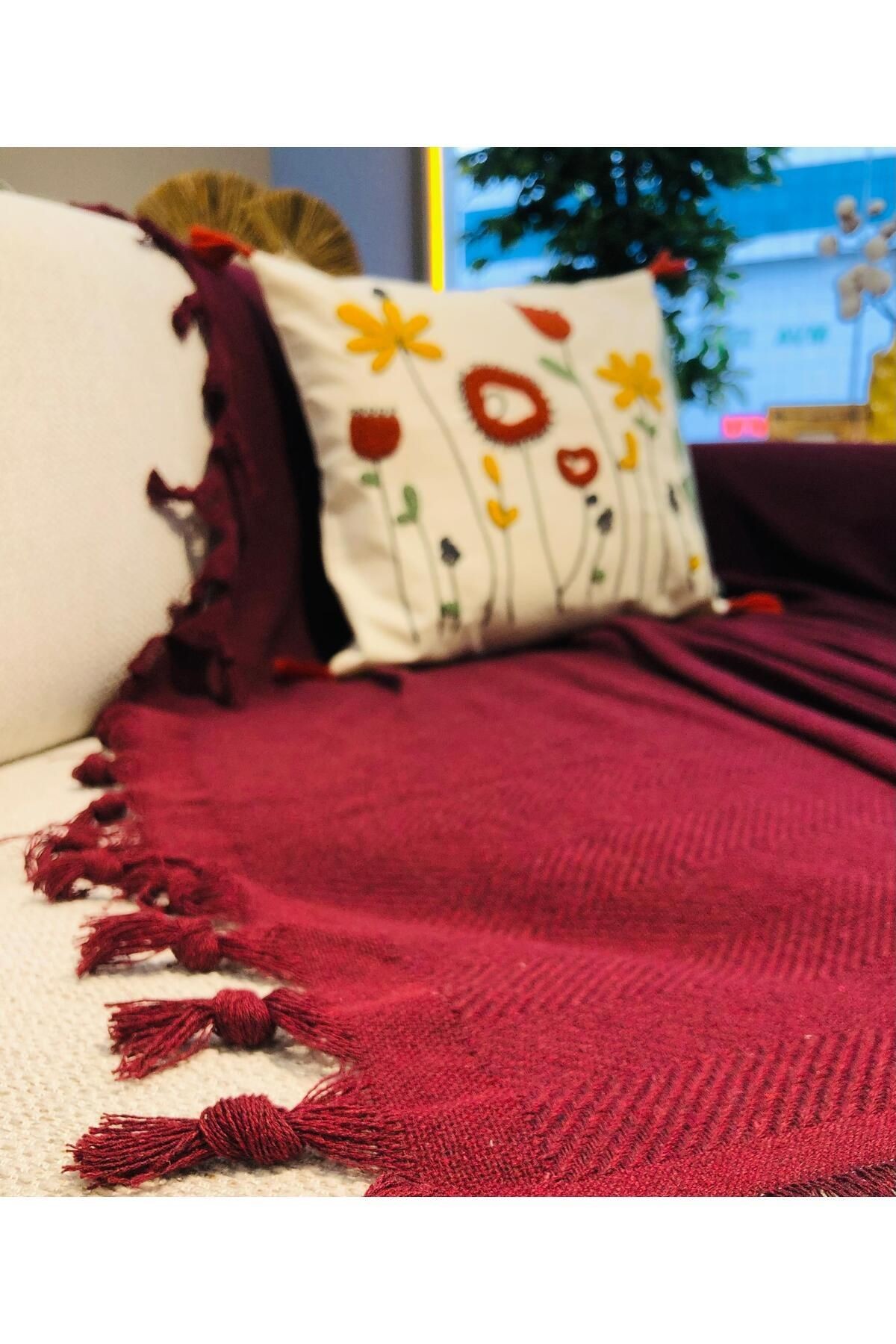 Renge Renk El Bağlama Koltuk Örtüsü 180*220 Cm - bordo