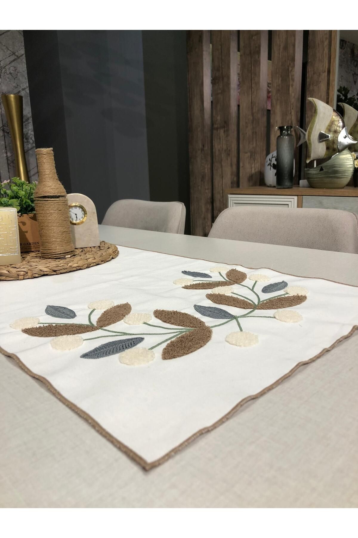 Punch Runner Bordo Papatya 40*140 cm - kahverengi