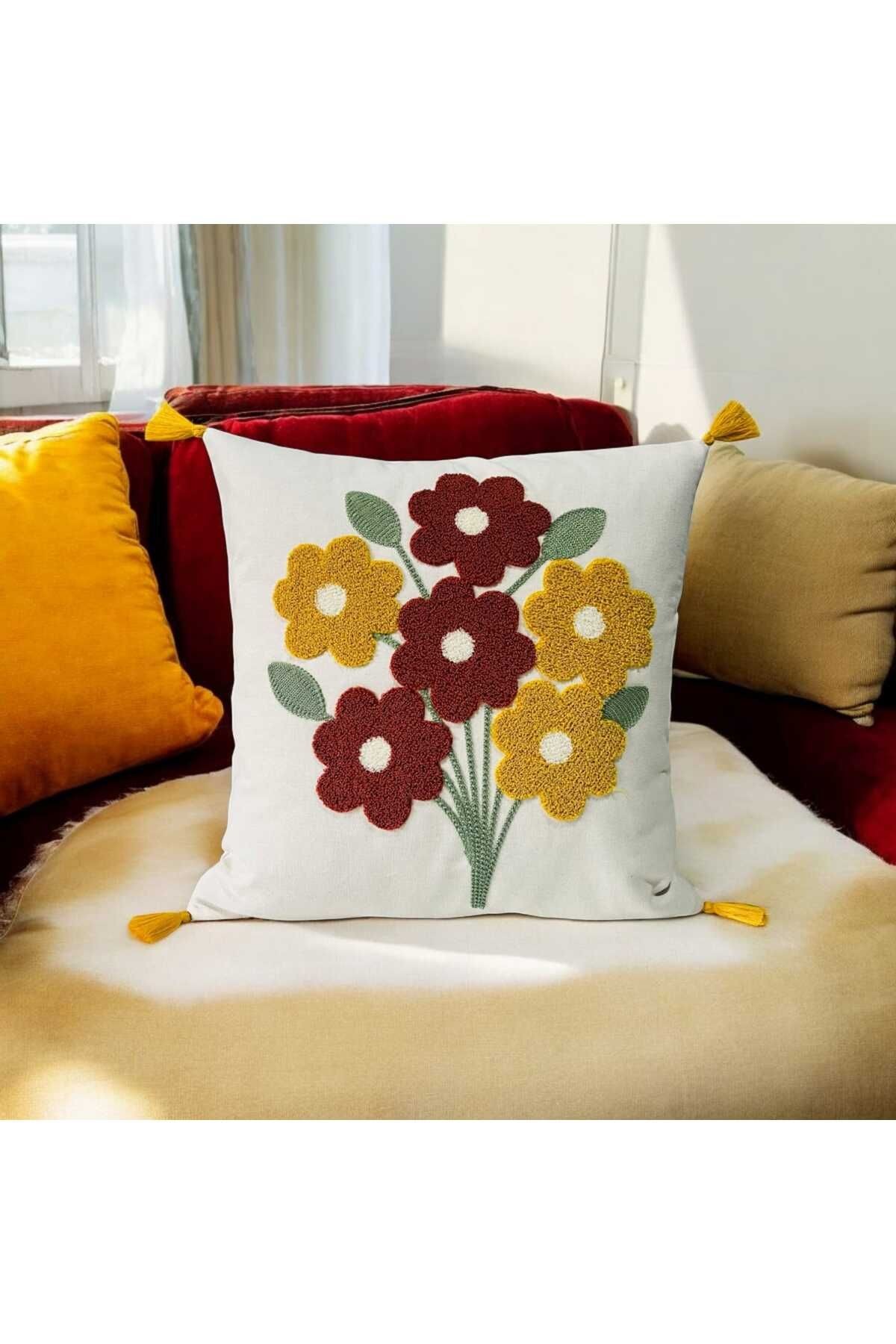 Punch Demet Desen Ponponlu Kırlent 43x43 cm