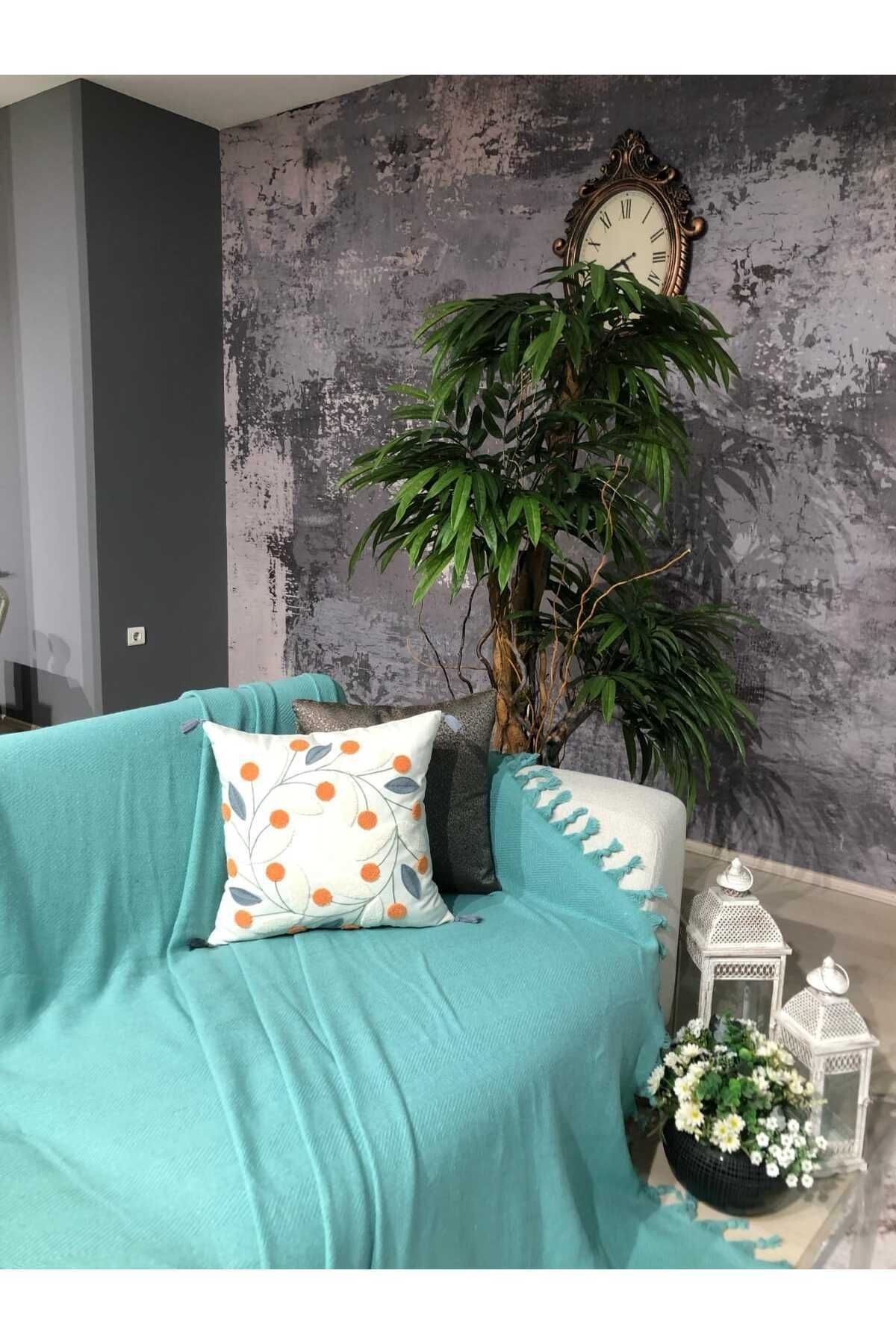 Renge Renk El Bağlama Mint Yeşili Koltuk Örtüsü 180*220 Cm