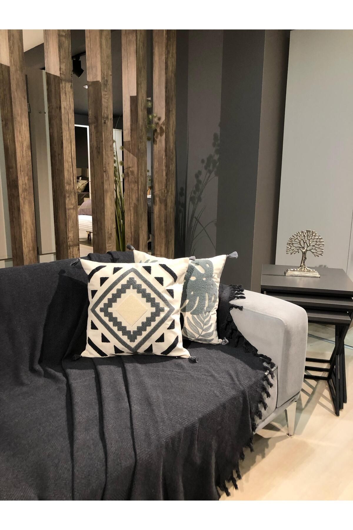 Renge Renk El Bağlama Antrasit Koltuk Örtüsü 180*220 Cm