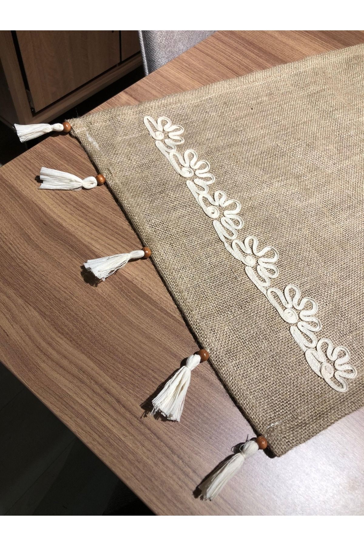Nakışlı Jüt Kumaş Runner 40x130 cm