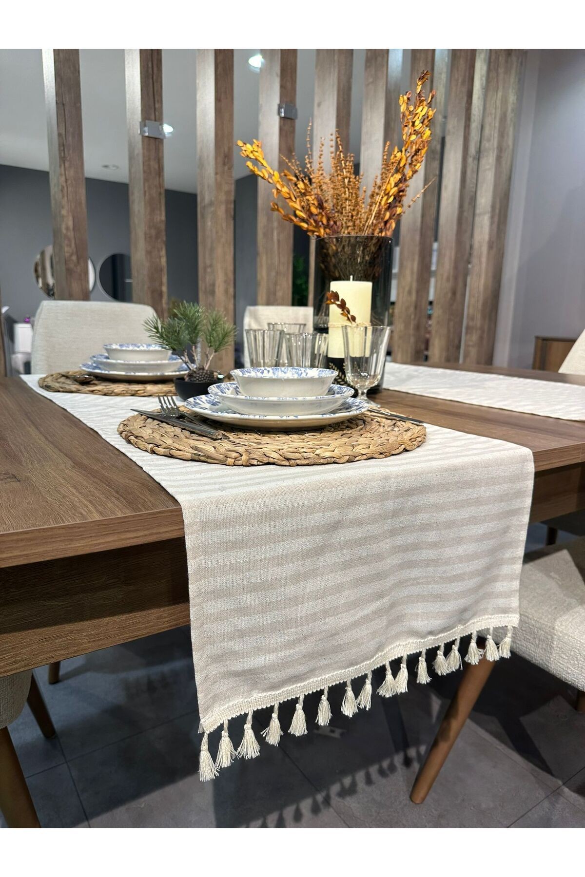 %100 Keten Kumaş,bohem,dantelli Runner 40*140 Cm