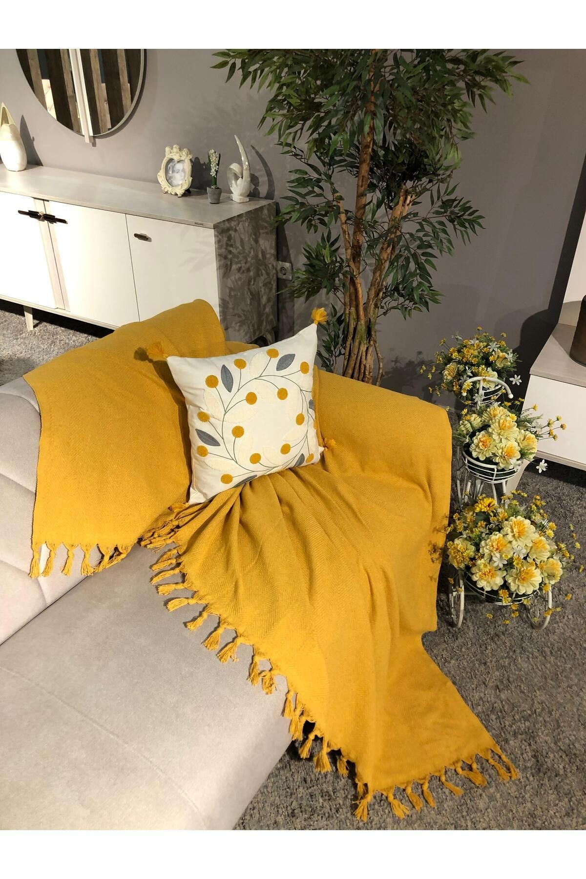 Renge Renk El Bağlama Koltuk Örtüsü 180*220 Cm - sarı