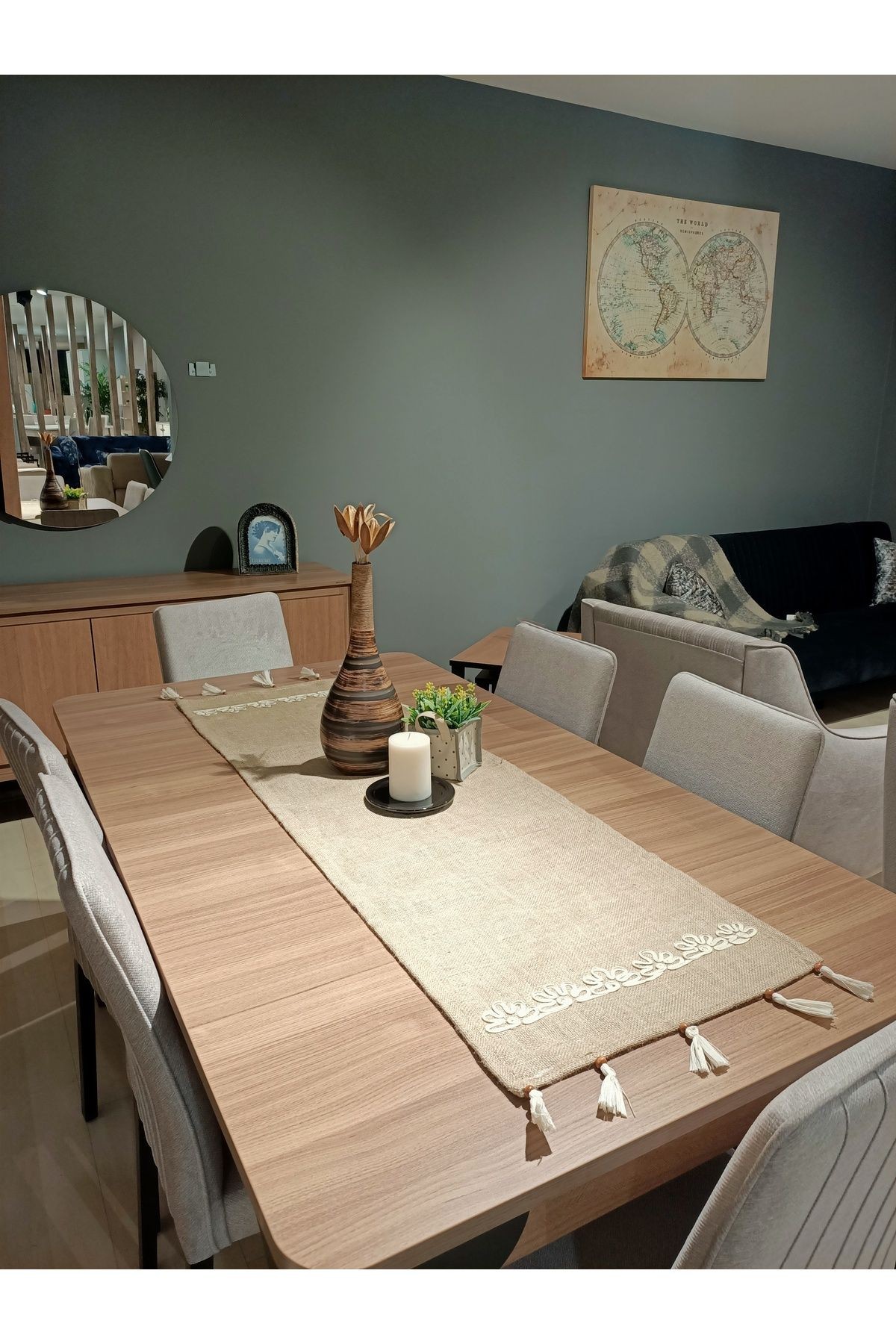 Nakışlı Jüt Kumaş Runner 40x130 cm