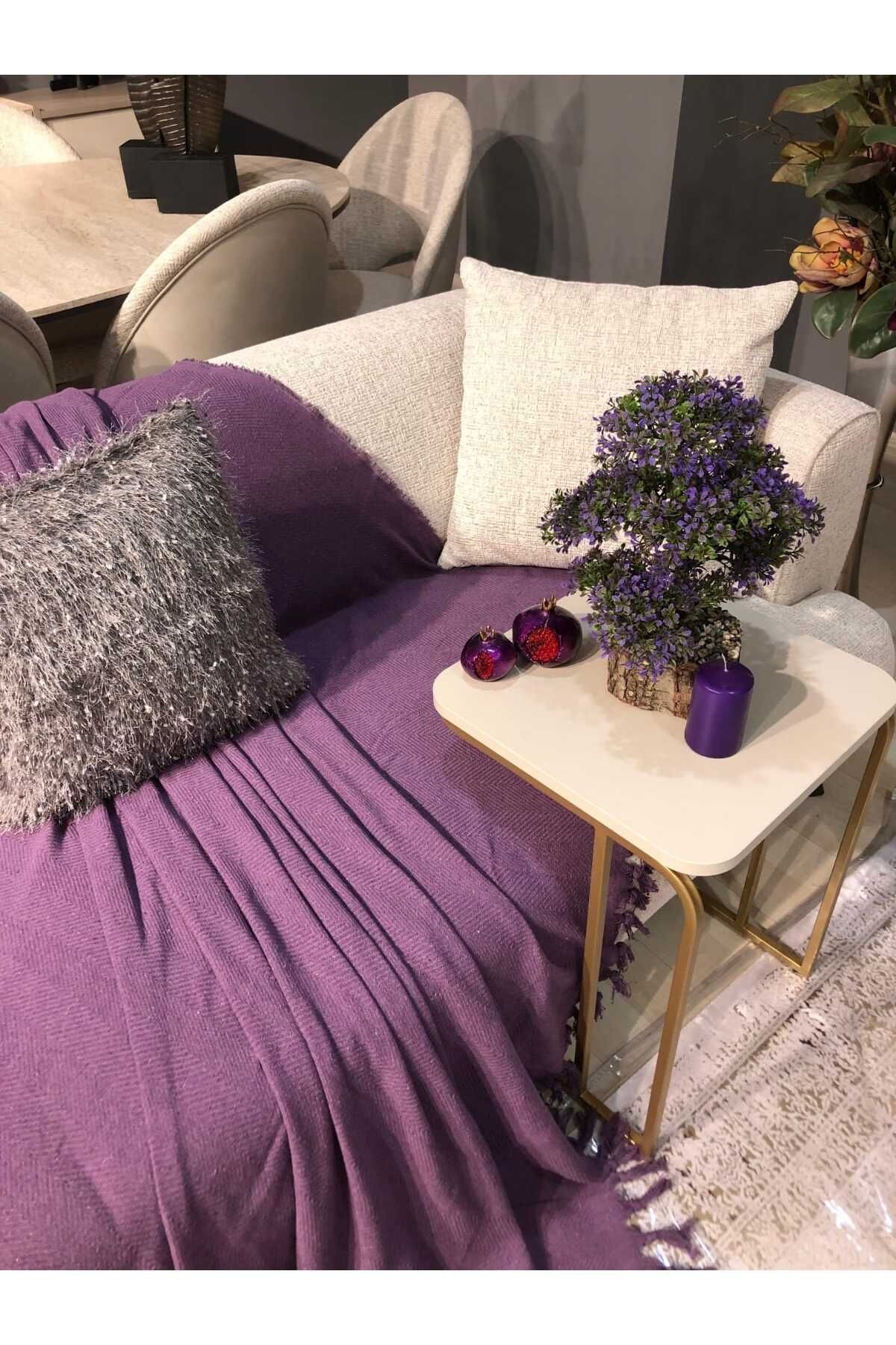 Renge Renk El Bağlama Mürdüm Koltuk Örtüsü,Çok Amaçlı Örtü,Pike 180*220 Cm