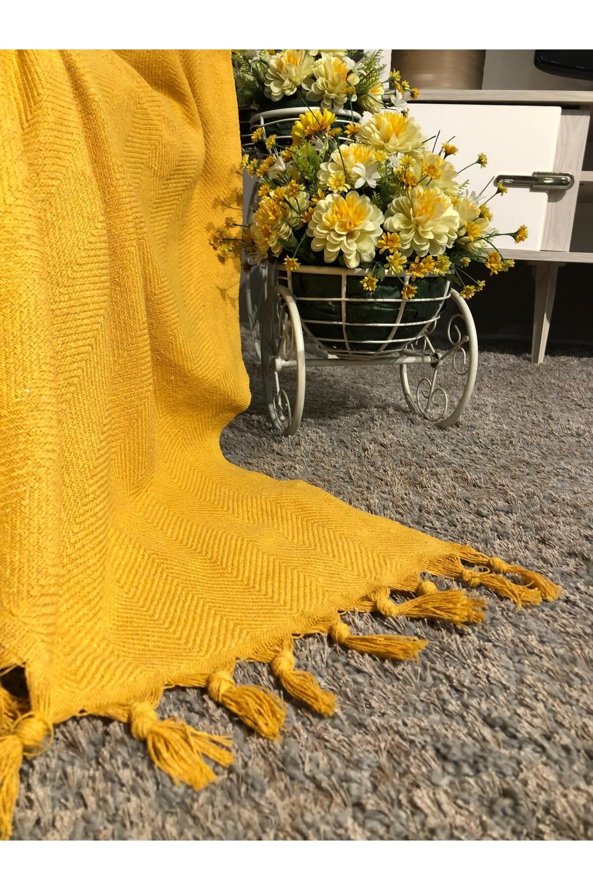 Renge Renk El Bağlama Koltuk Örtüsü 180*220 Cm - sarı