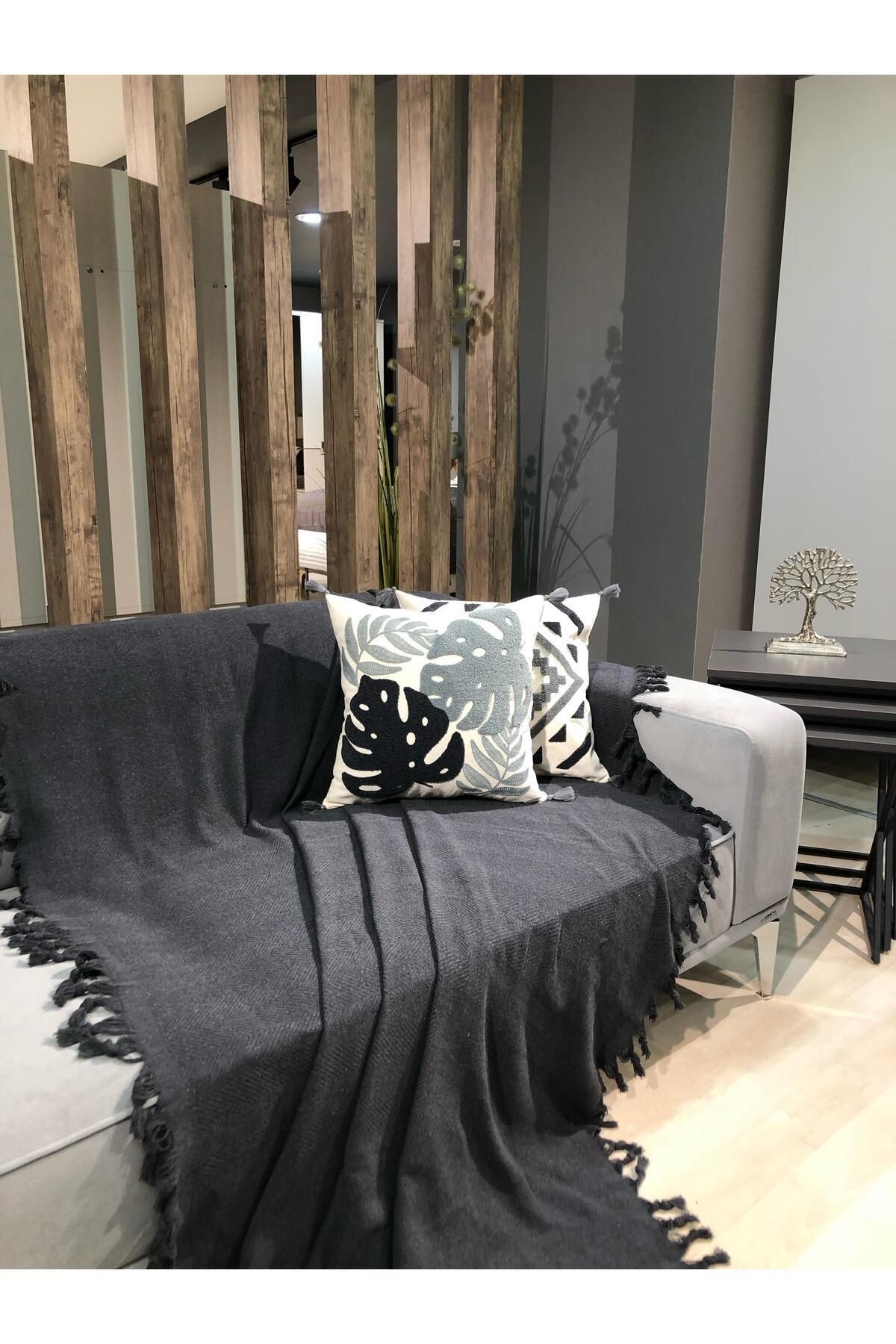 Renge Renk El Bağlama Antrasit Koltuk Örtüsü 180*220 Cm
