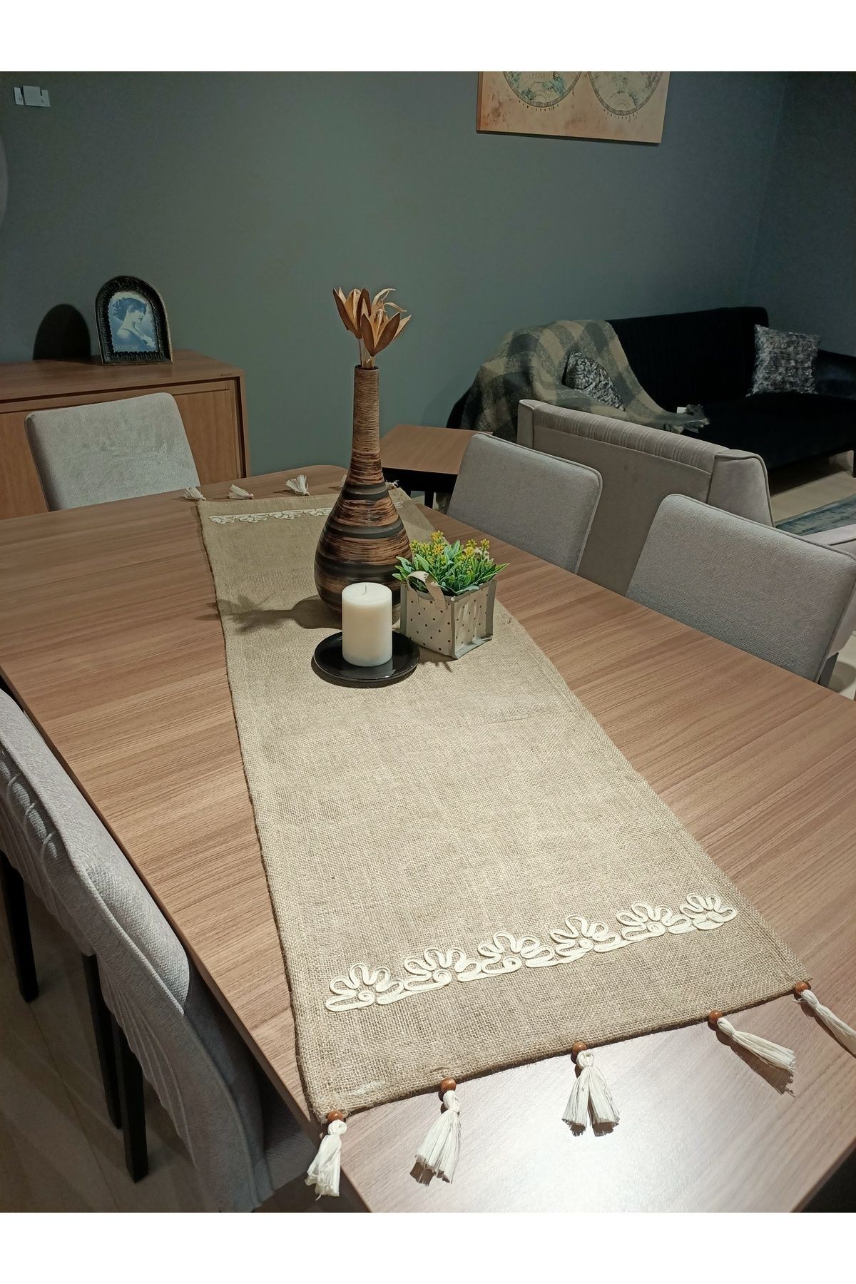 Nakışlı Jüt Kumaş Runner 40x130 cm