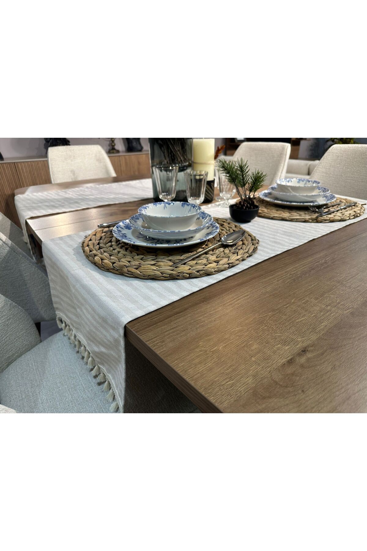 %100 Keten Kumaş,bohem,dantelli Runner 40*140 Cm